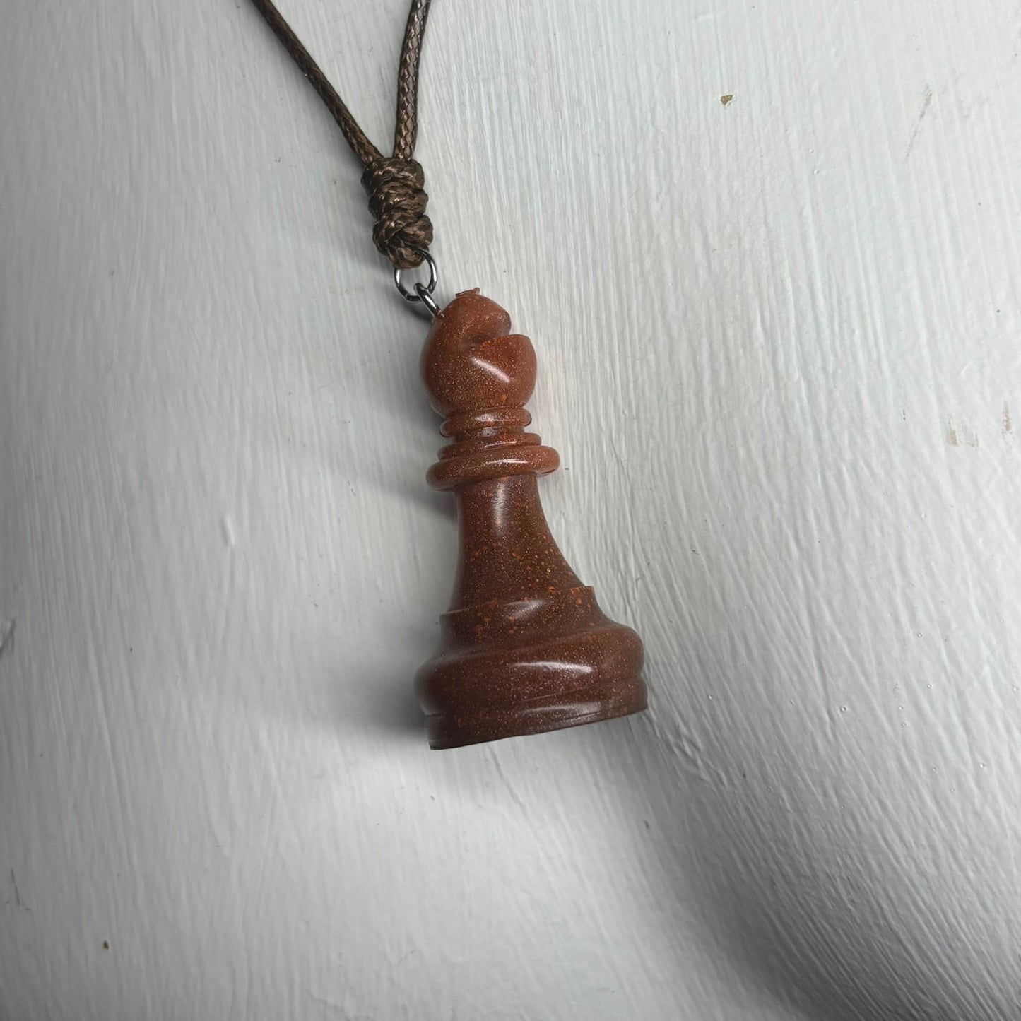 Simple Brown Bishop - Handmade Resin Chess Necklace