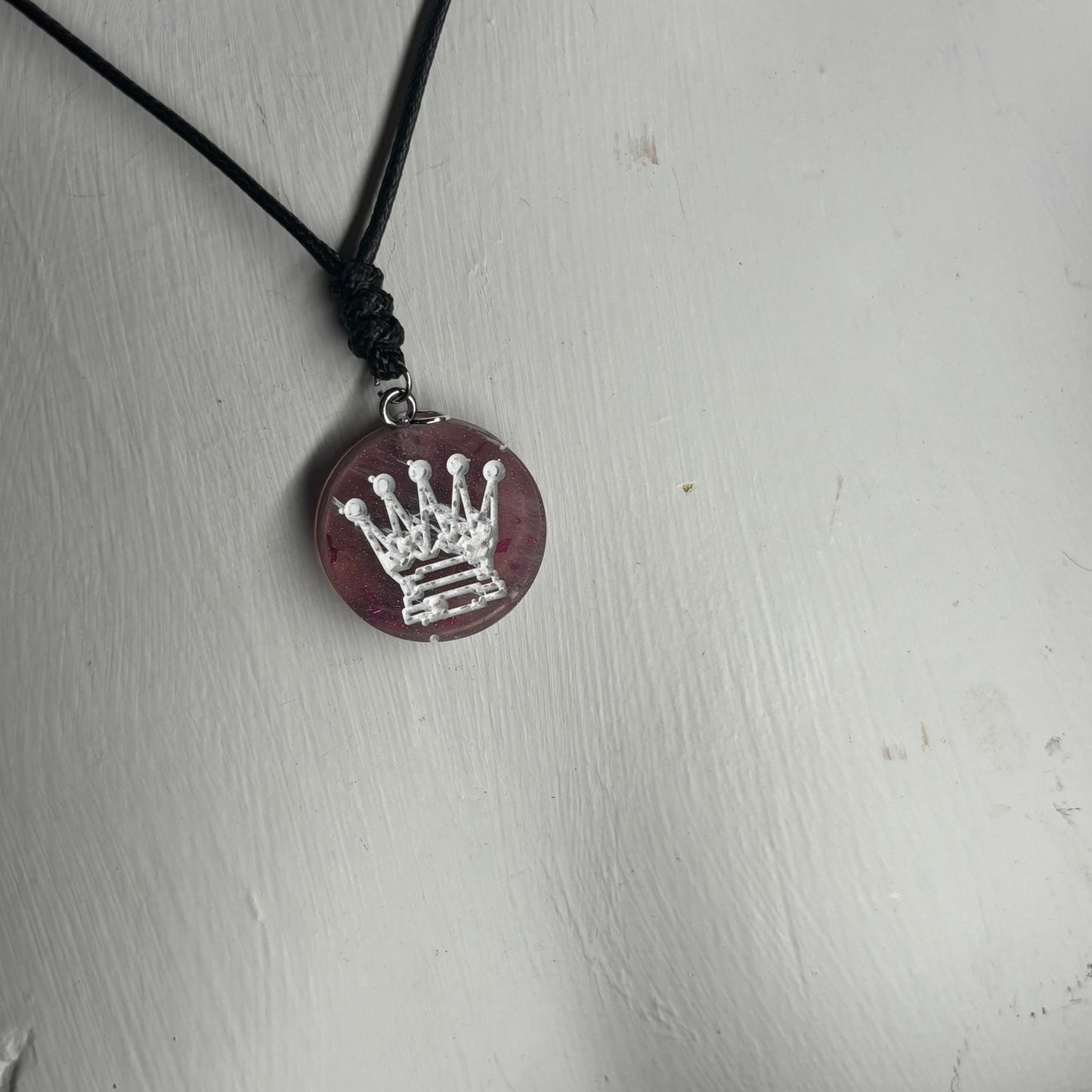 Violet Red Queen - Handmade Resin Chess Necklace