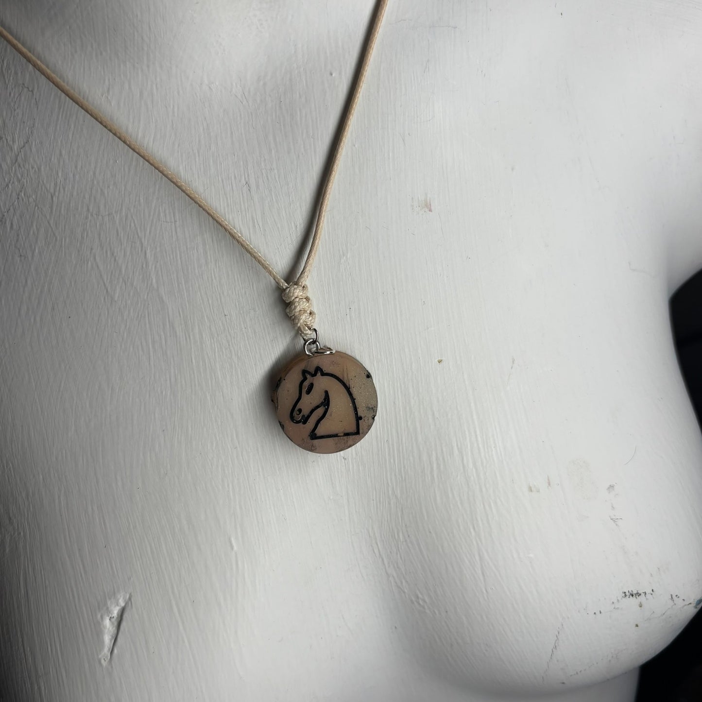 Cream Knight - Handmade Resin Chess Necklace