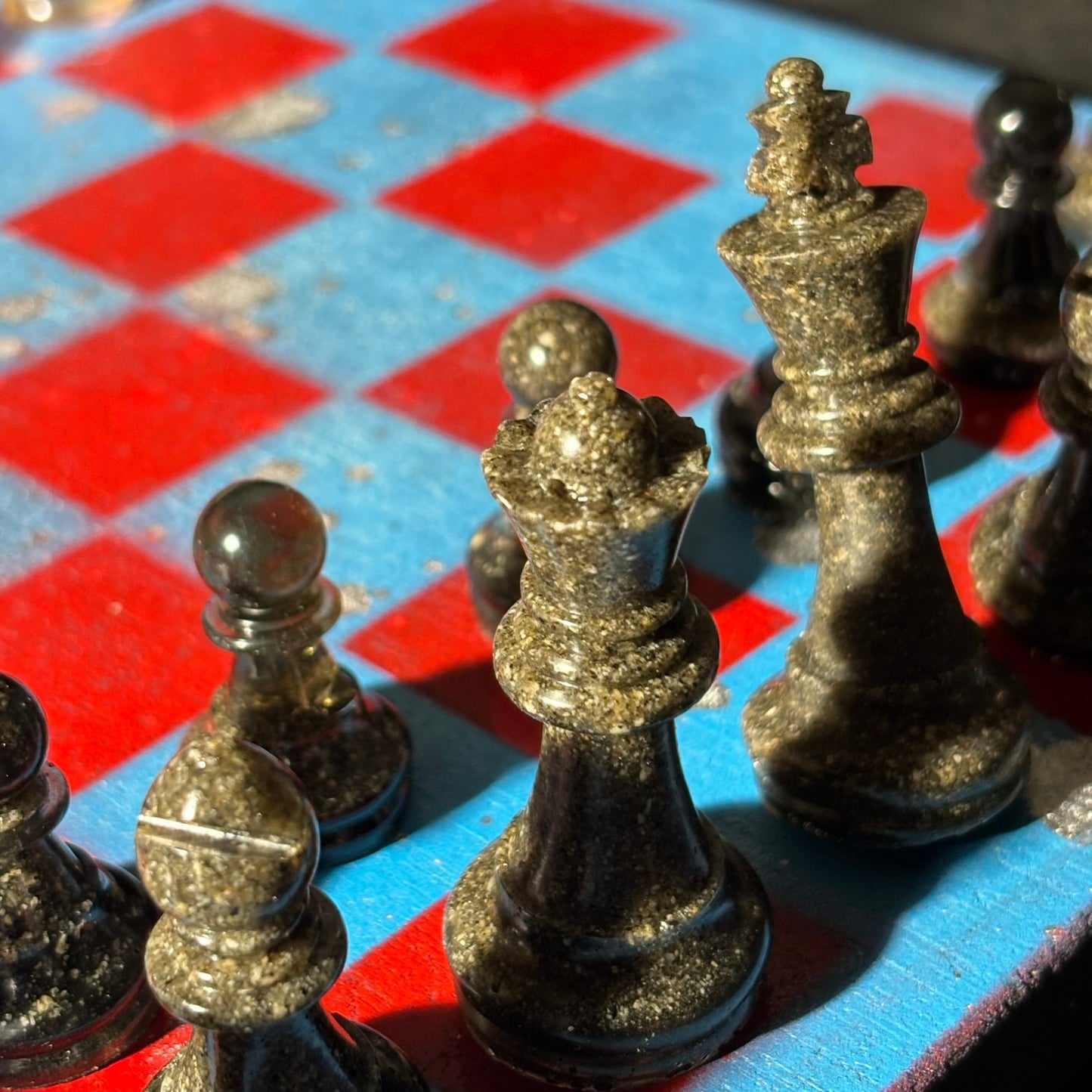 Sky Blue & Red - Painted Chess Set