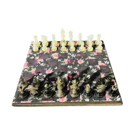 Stealth Black Flower Pattern - Scrapbook Chess Set