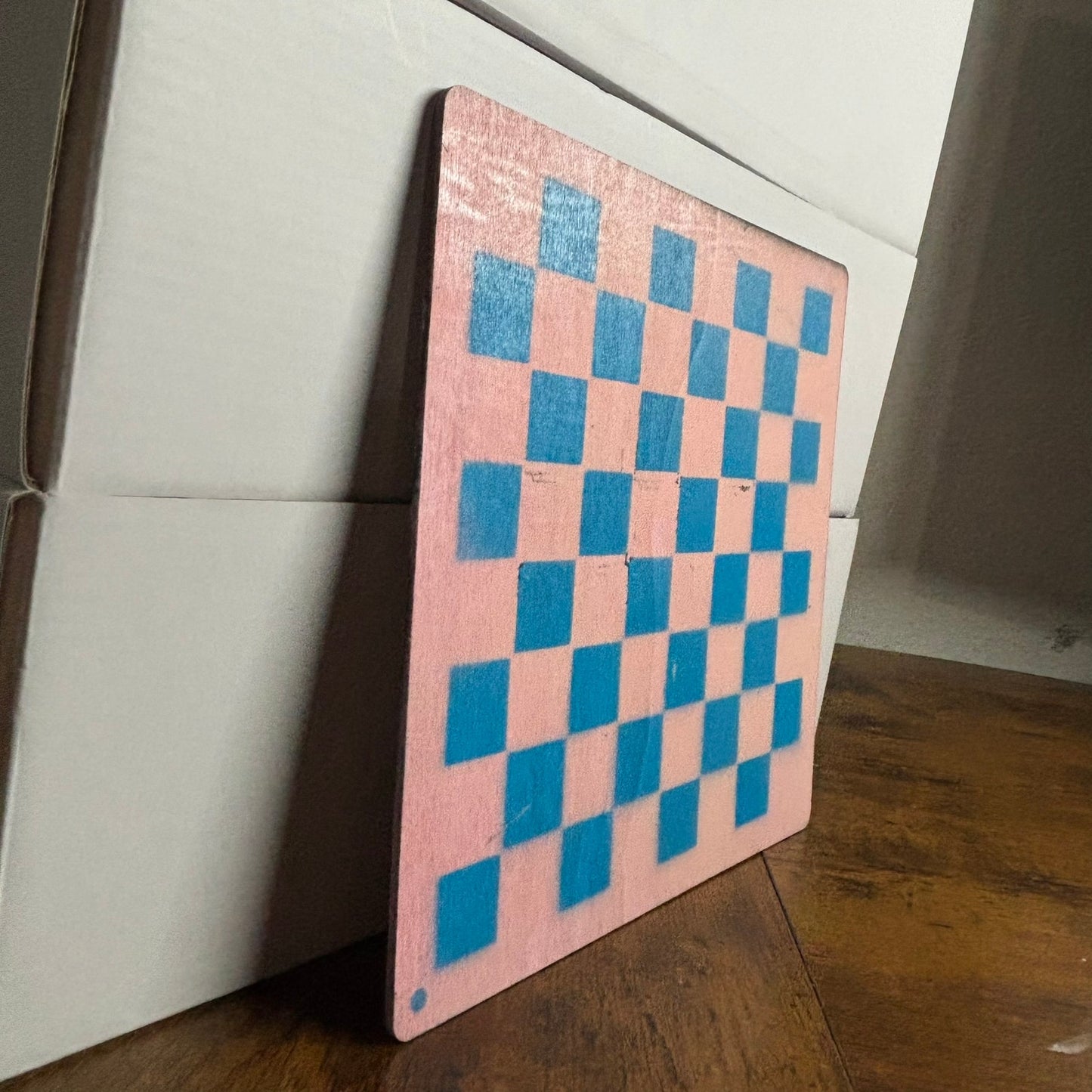 Light Pink Blue - Painted Thin Wooden Chess Board