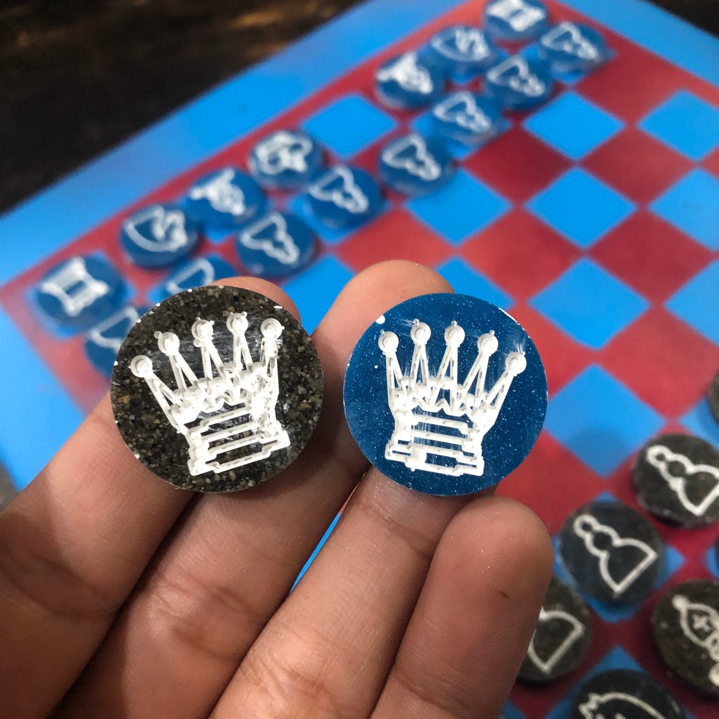 Red & Blue - Painted Chess Set