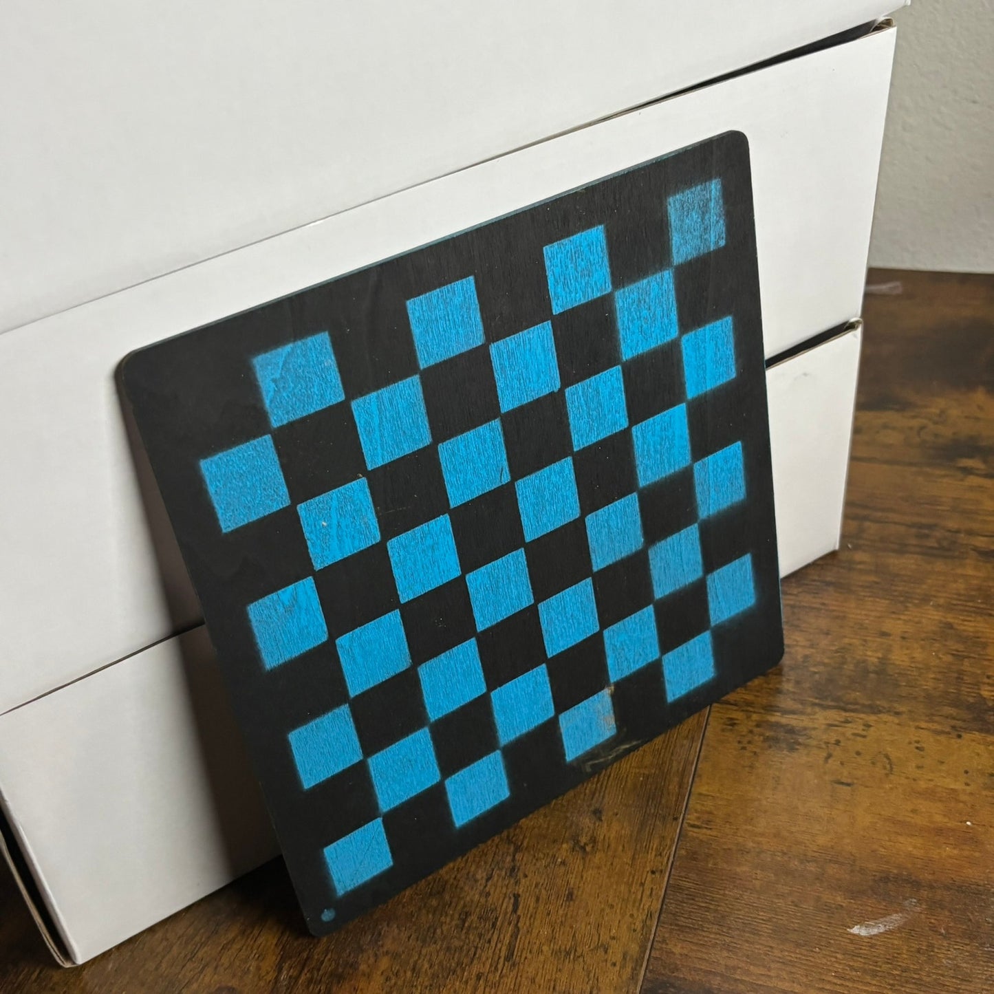 Black & Blue - Painted Thin Wooden Chess Board