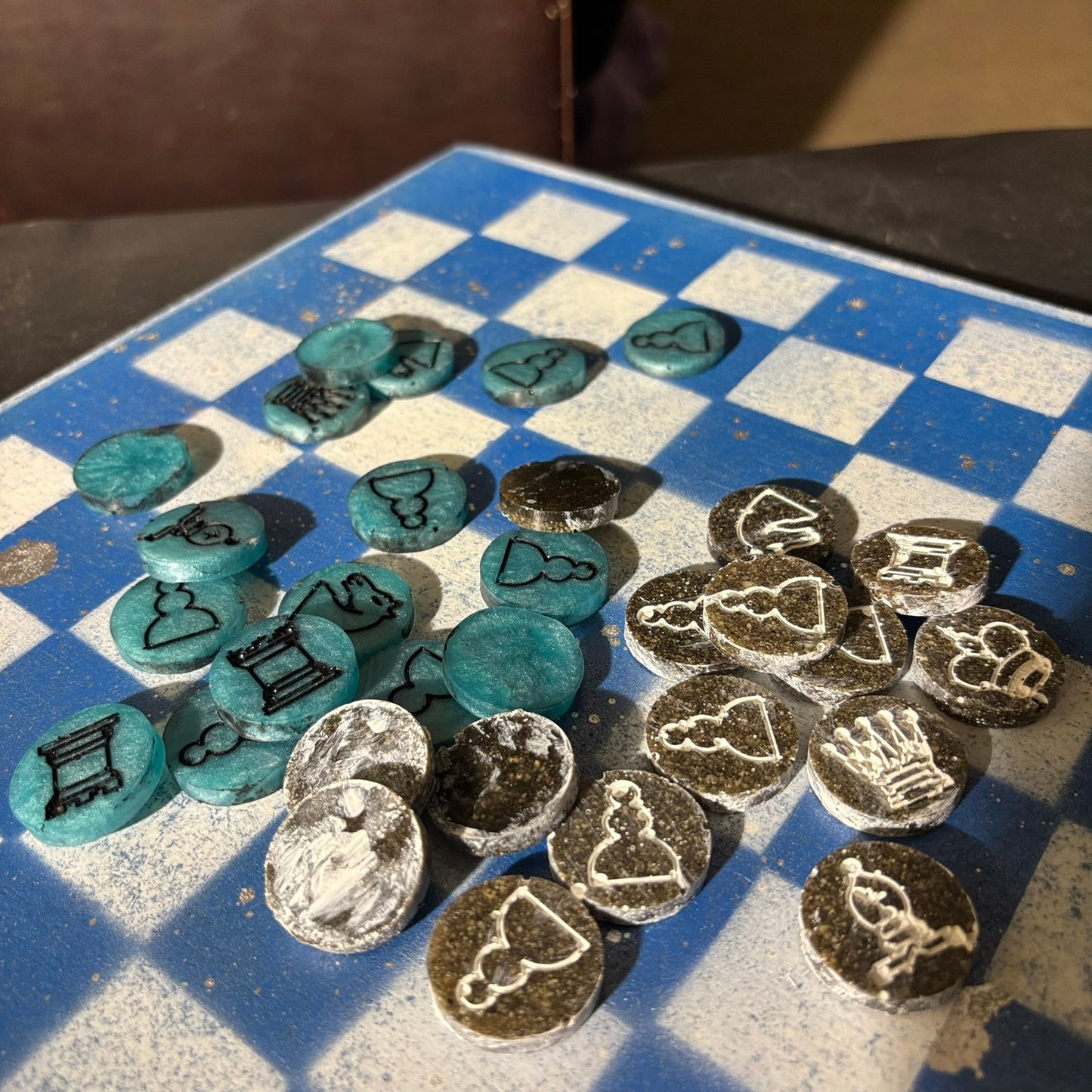 Blue & White - Painted Chess Set