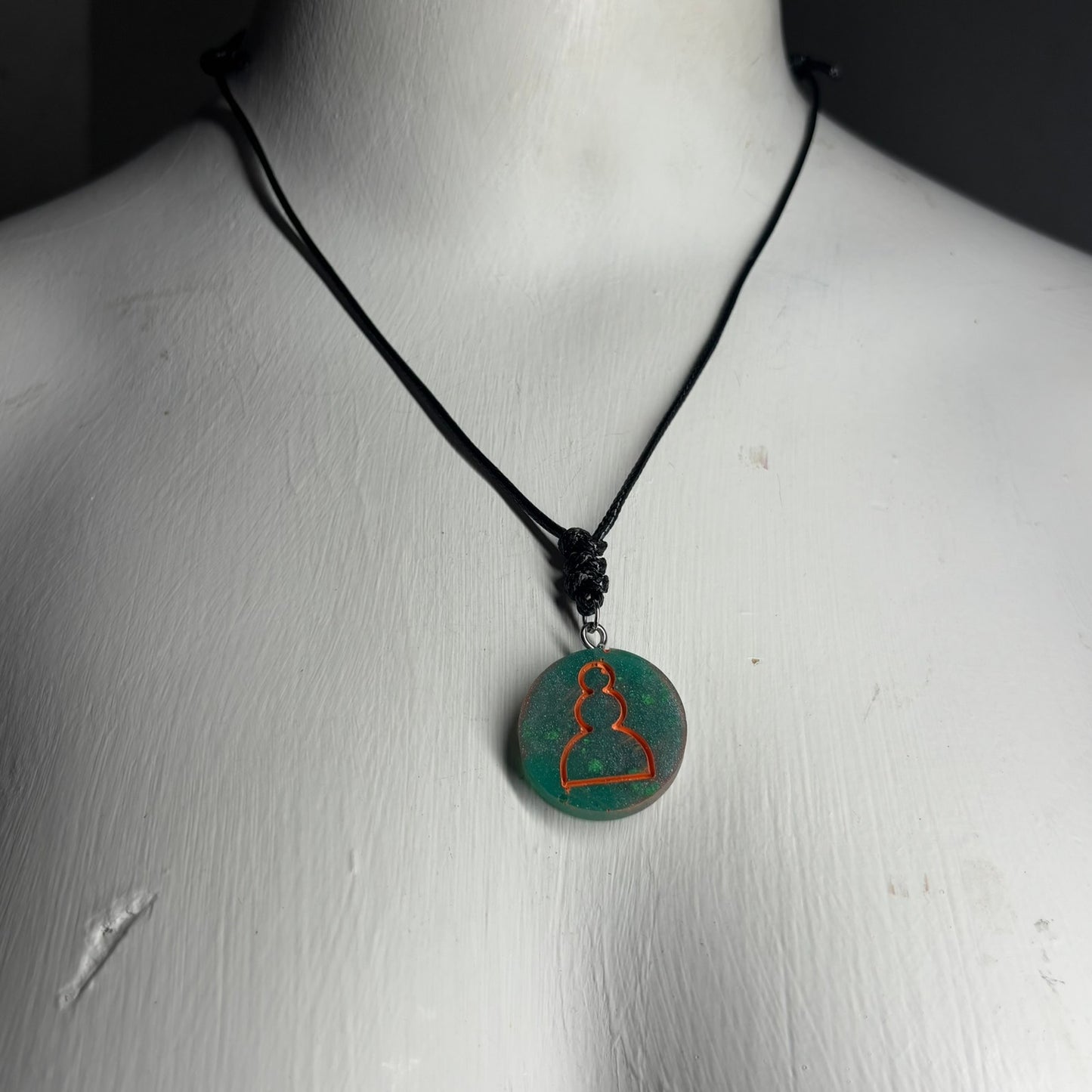Green & Orange Pawn - Handmade Resin Chess Necklace