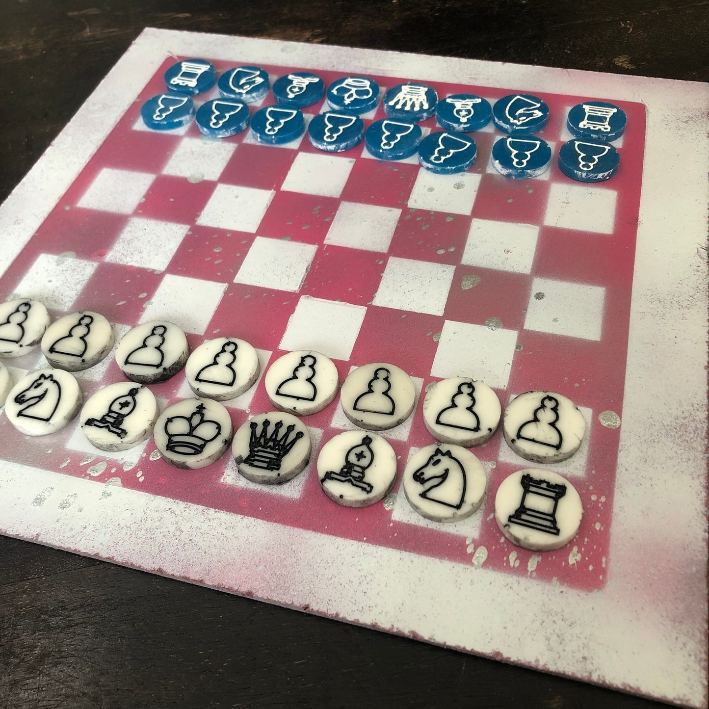 Pink & White - Painted Chess Set