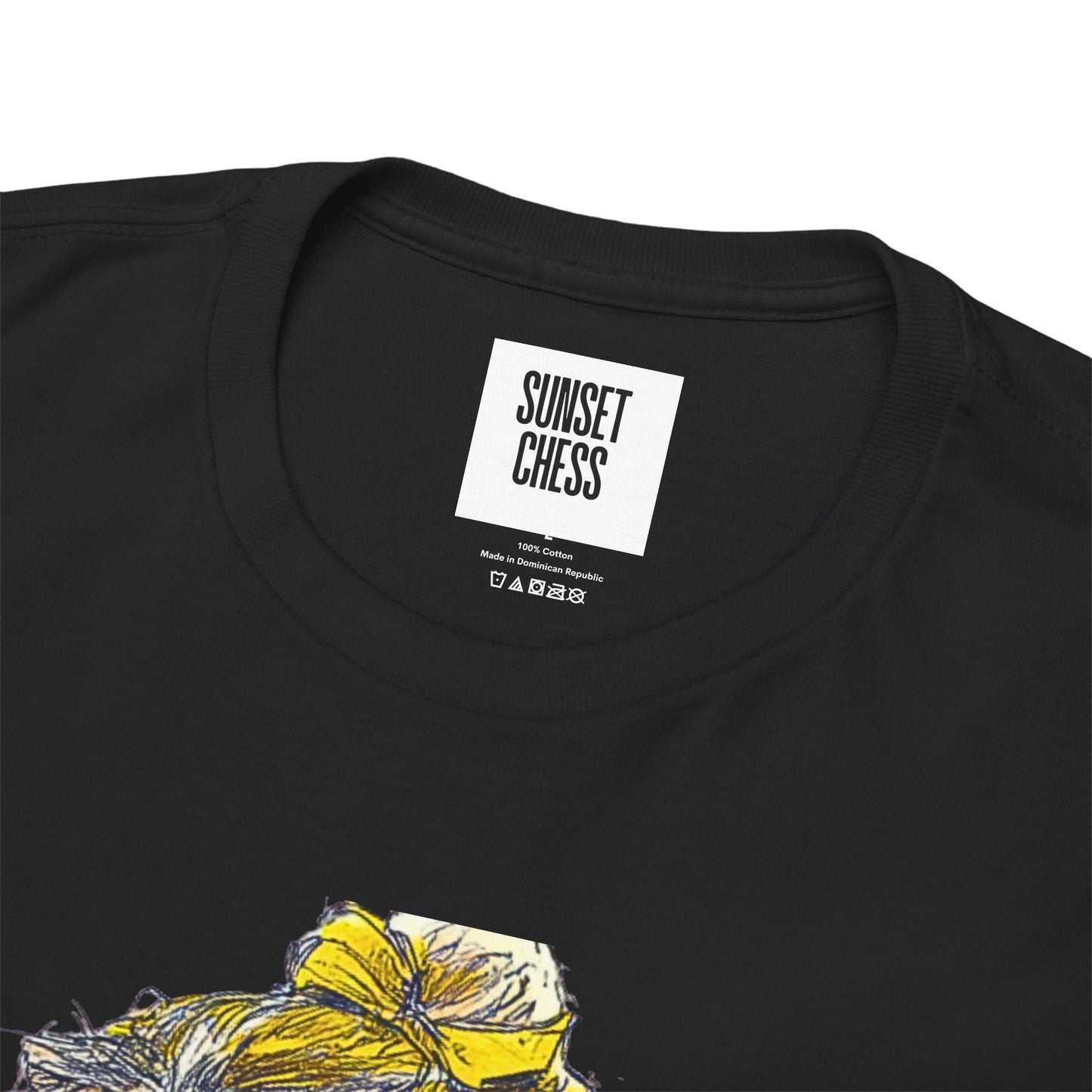 Yellow Woman Playing Chess - Black Edition - Unisex Heavy Cotton Tee