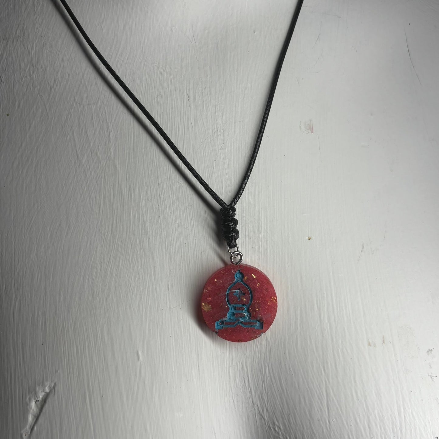 Red Crystal Bishop - Handmade Resin Chess Necklace