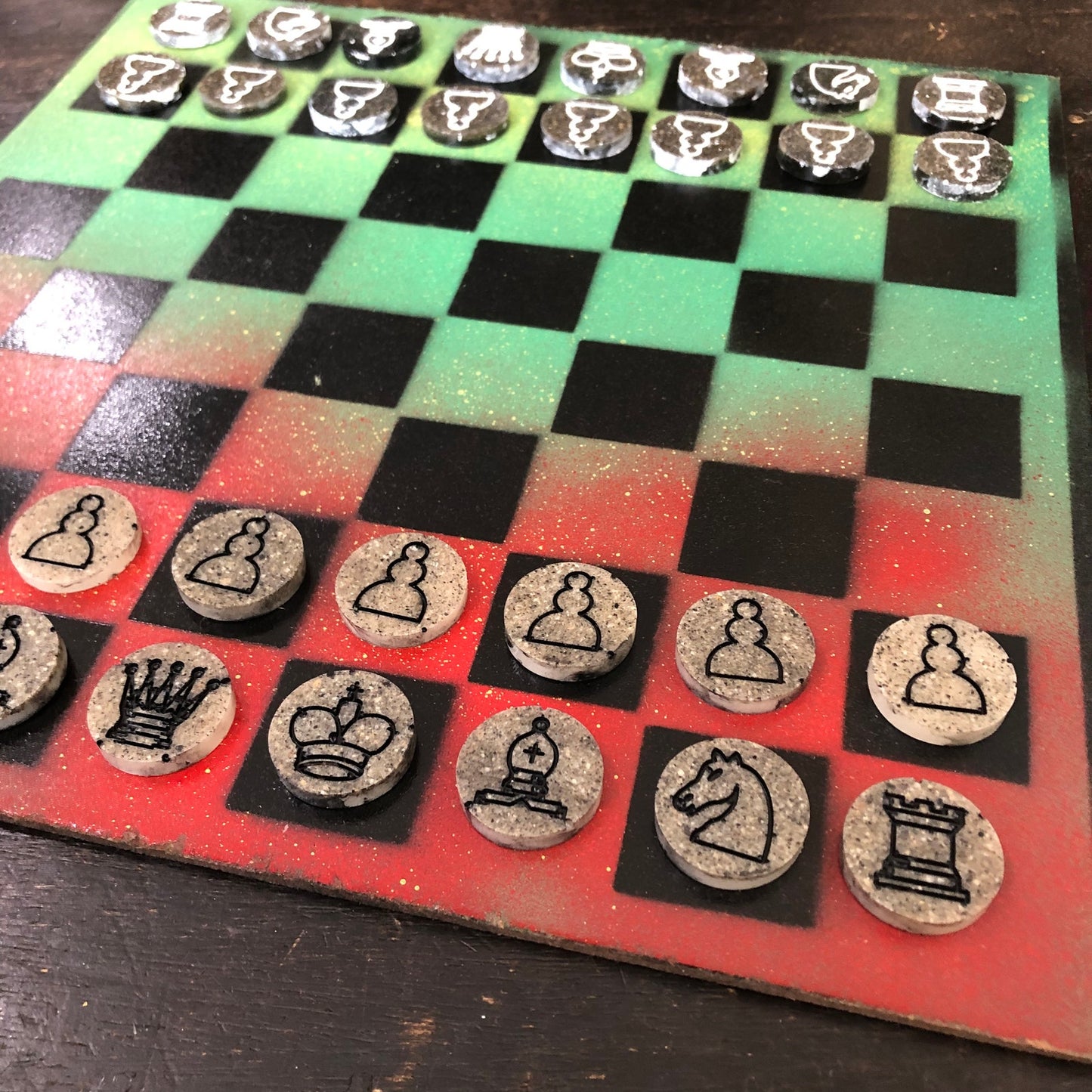 Blue & Green Sploosh - Painted Chess Set