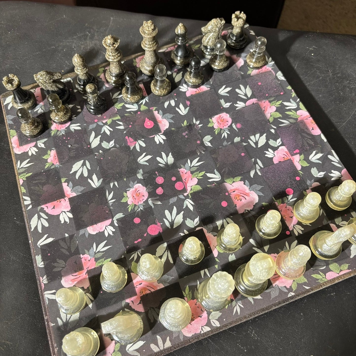 Stealth Black Flower Pattern - Scrapbook Chess Set