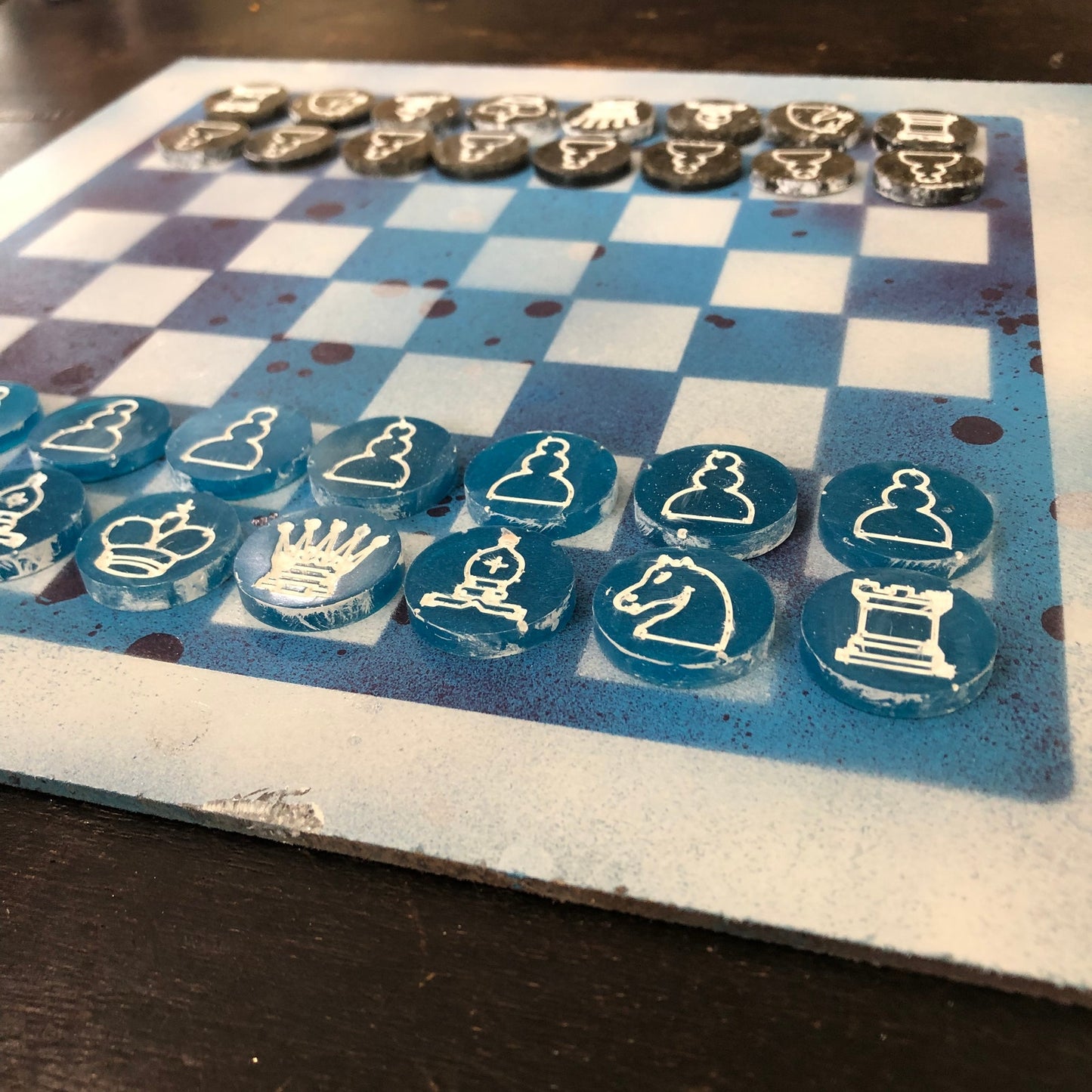 Bubbly Purple & Blue - Painted Chess Set