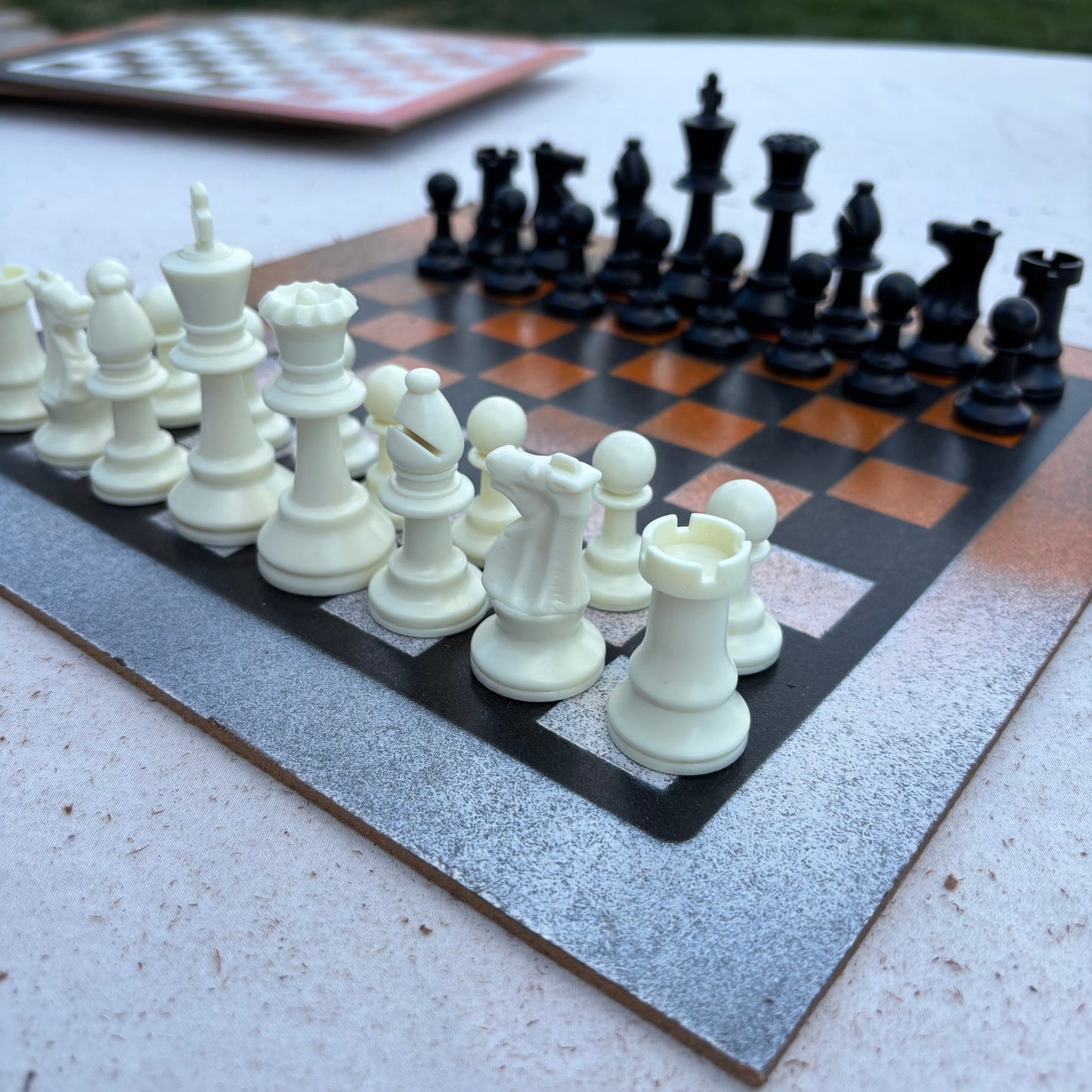 Orange & White Snow - Painted Chess Set