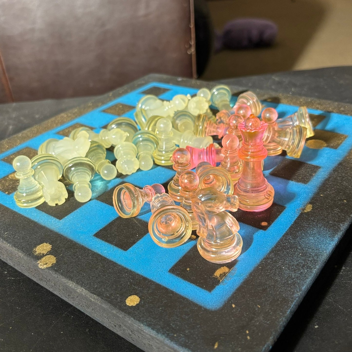 Rich Blue & Pink - Painted Chess Set