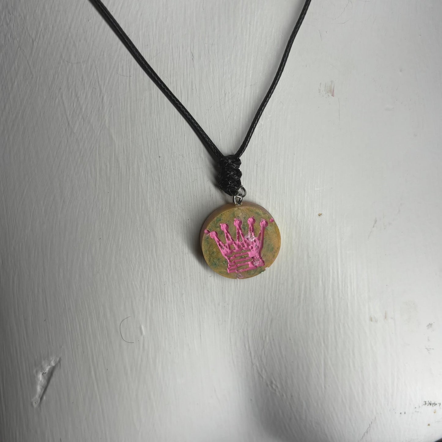 Pink Print Queen - Handmade Resin Chess Necklace