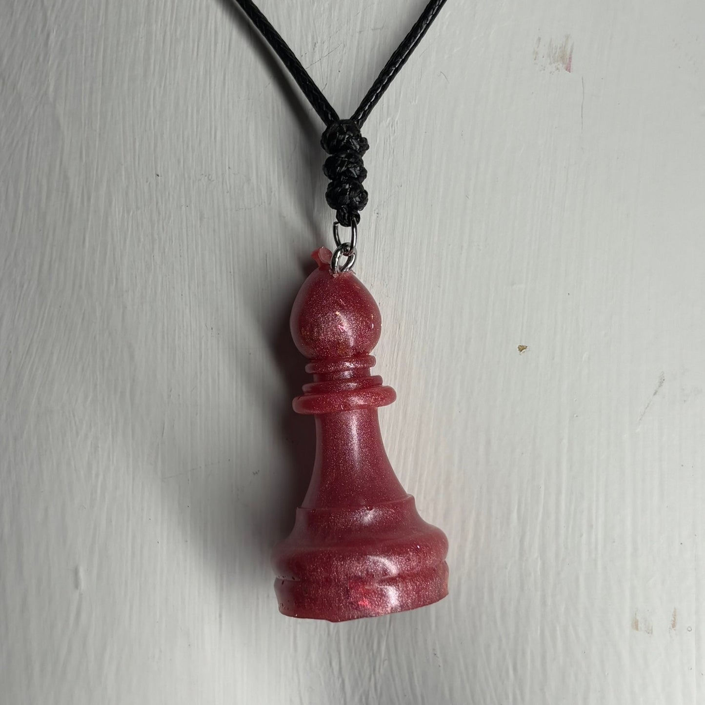 Peach Pink Bishop - Handmade Resin Chess Necklace