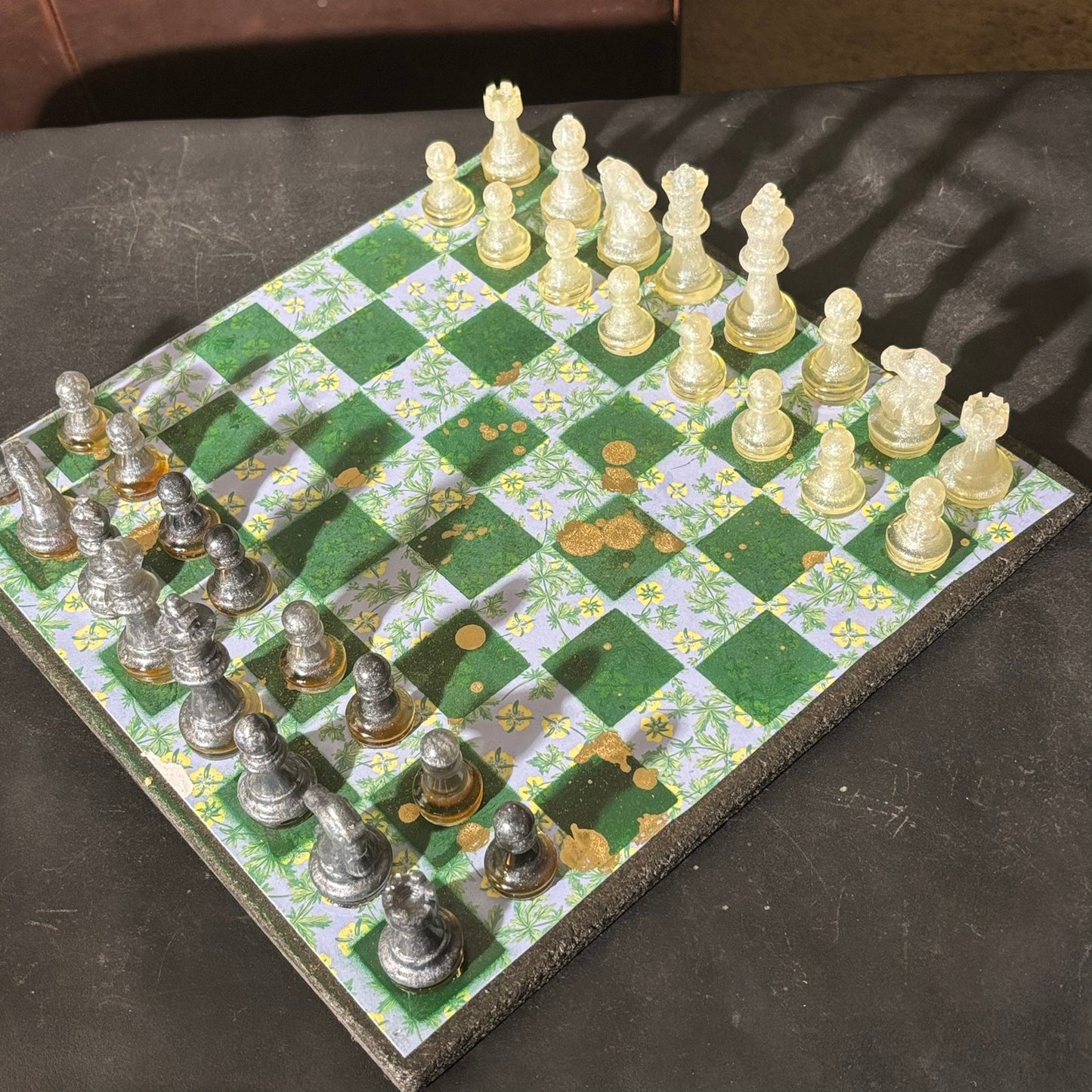 Gold Splattered Green Pattern - Scrapbook Chess Set