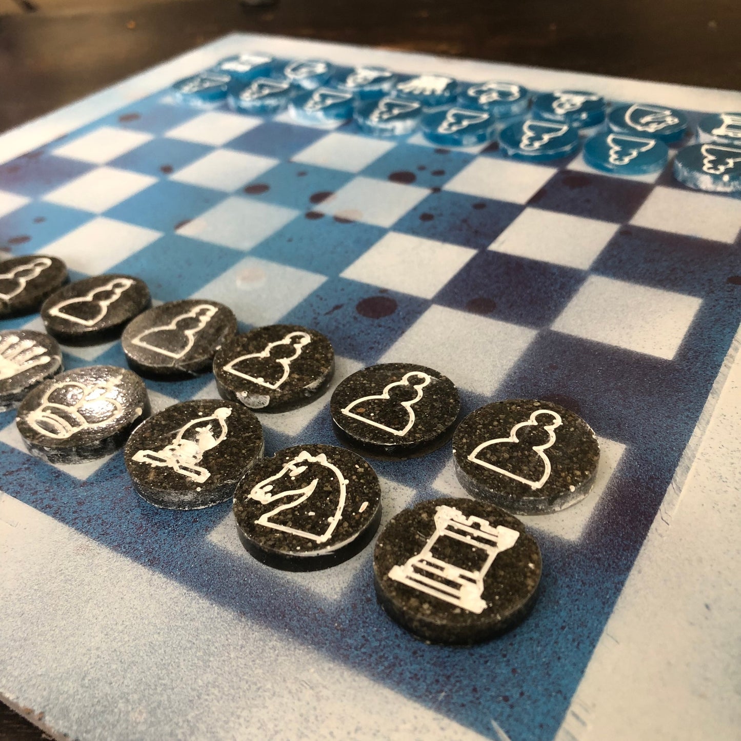 Bubbly Purple & Blue - Painted Chess Set