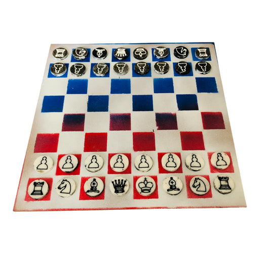 Blue & Red - Painted Chess Set