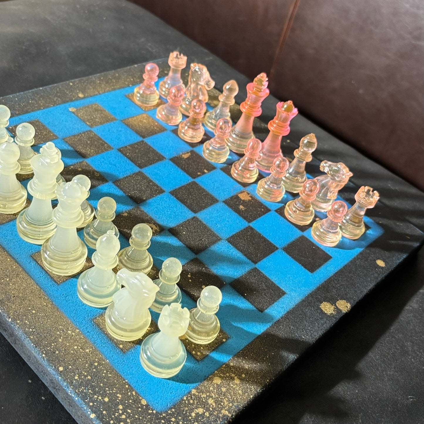 Rich Blue & Pink - Painted Chess Set