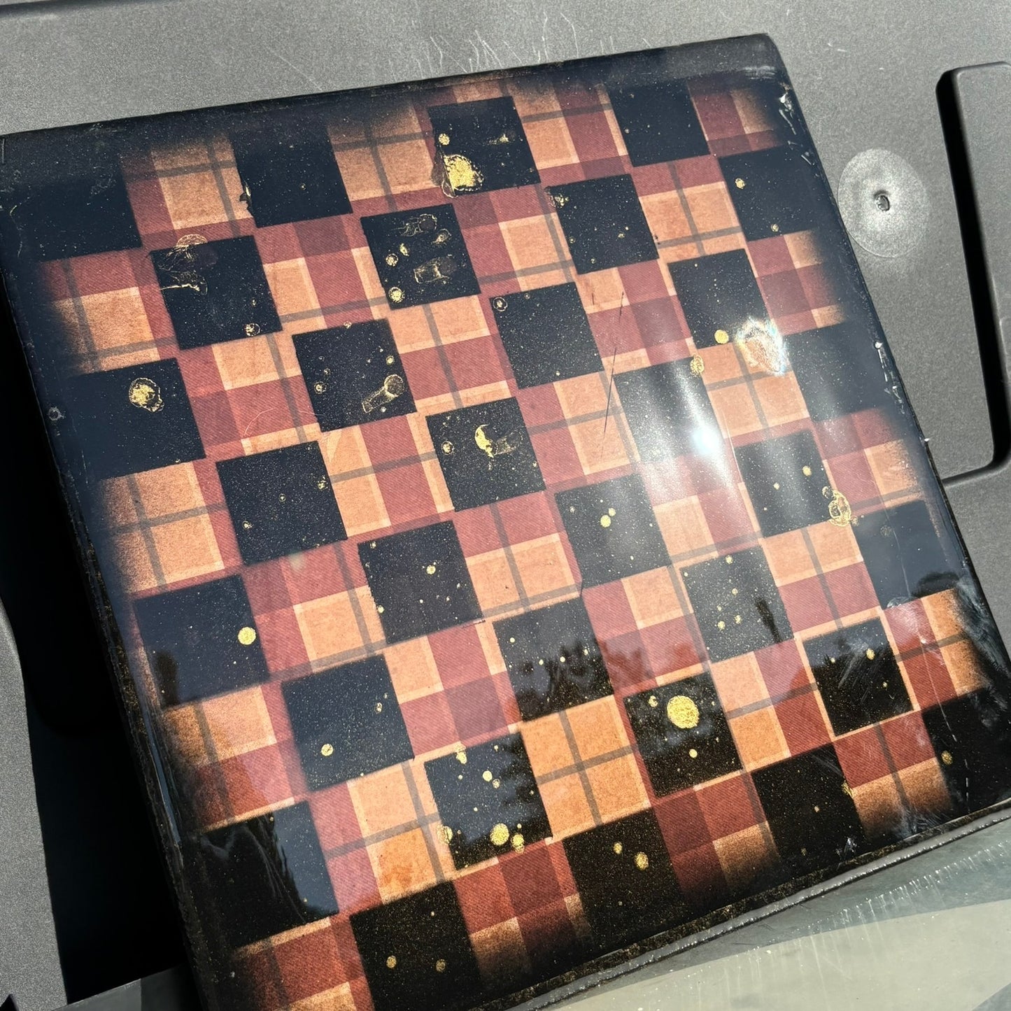 Brown Vintage Square Pattern - Resin Coated Chess Board