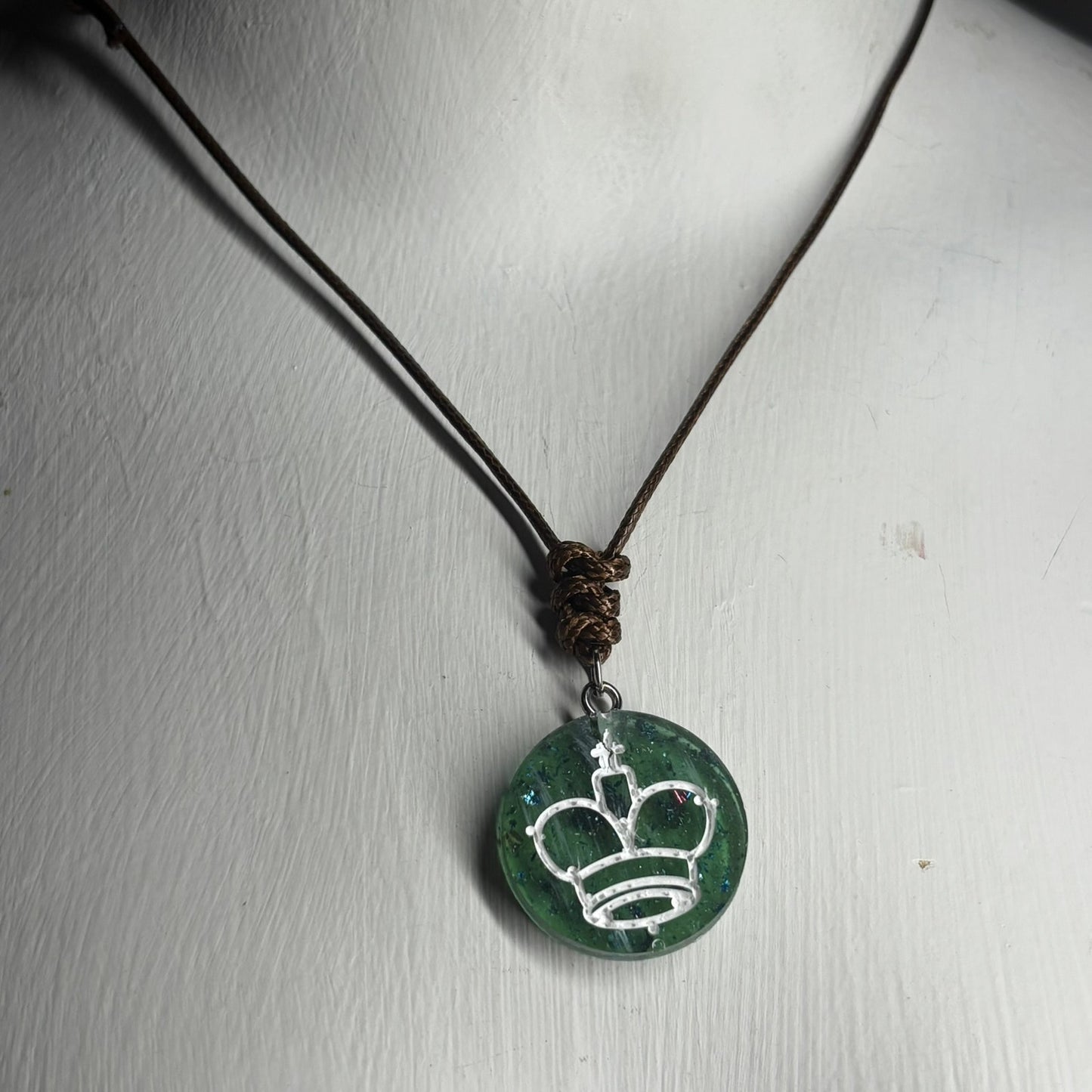 Green Crystal King - Handmade Resin Chess Necklace