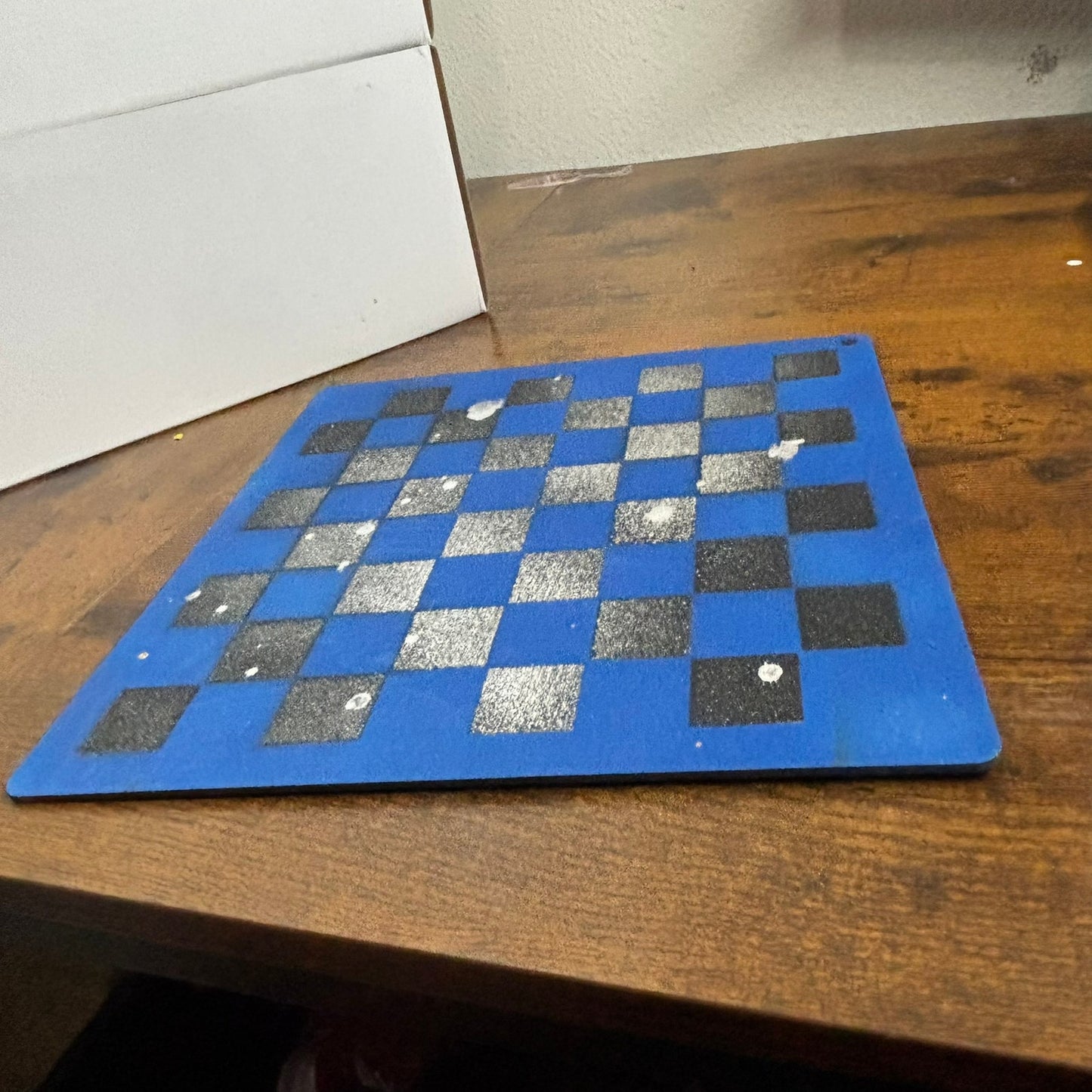 Blue & Chrome Black - Painted Thin Wooden Chess Board