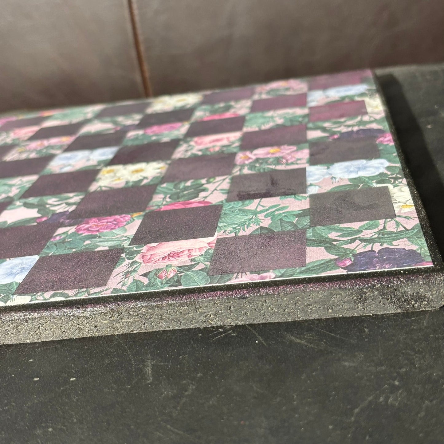 Pink & Green Flowers - Scrapbook Chess Board