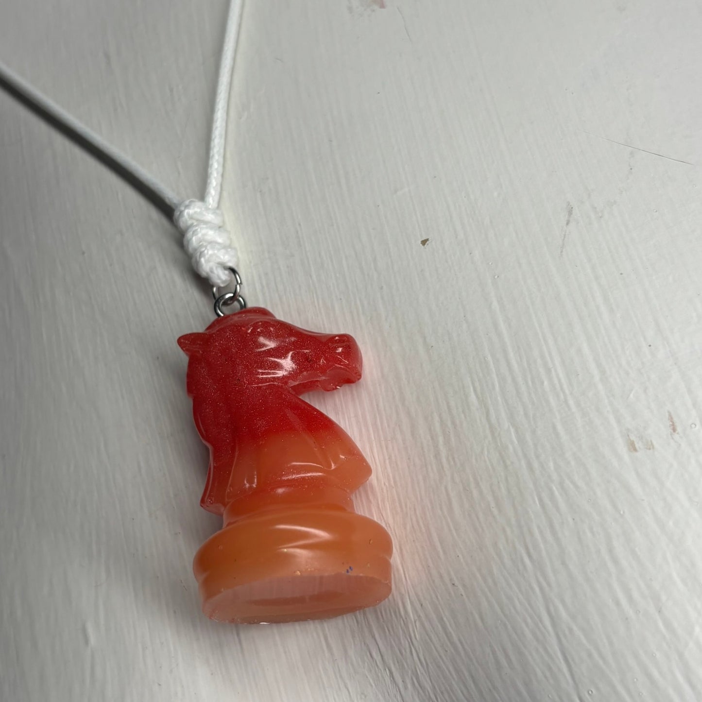 Red & Orange Knight - Handmade Resin Chess Necklace