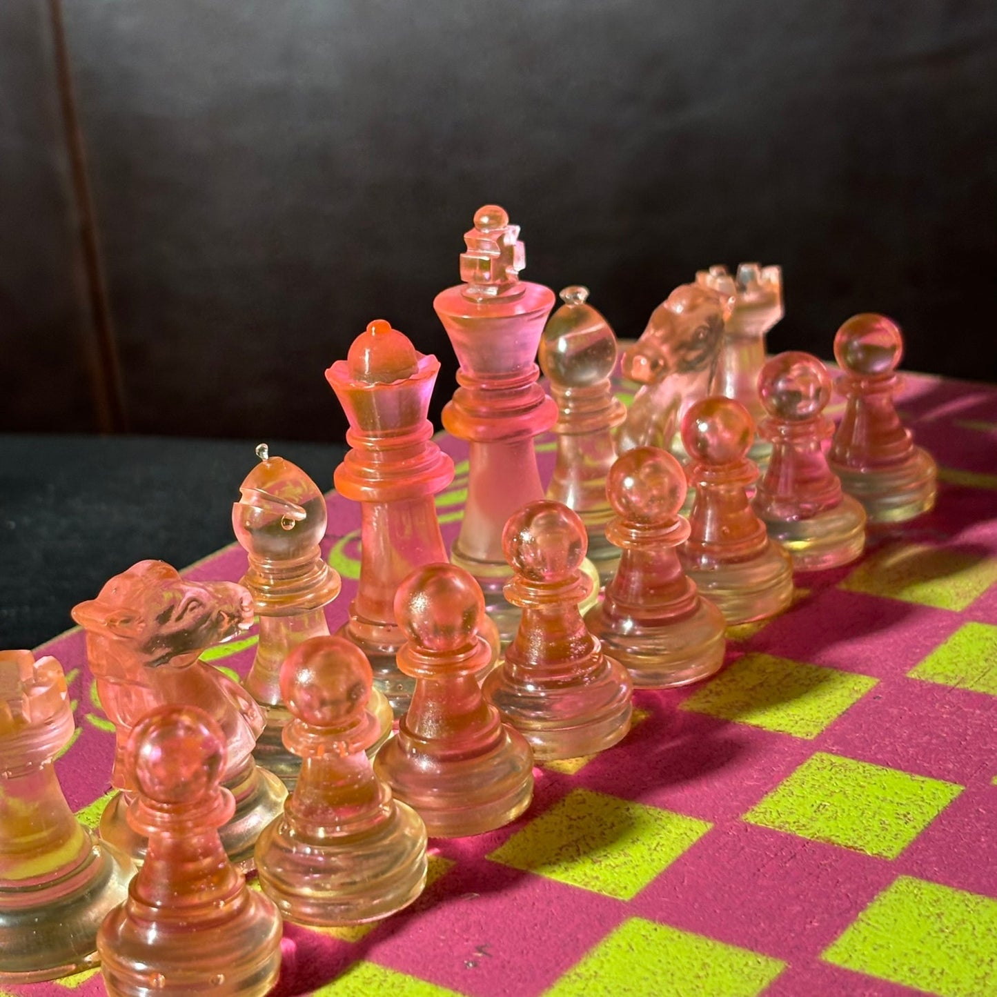 Neon Green Pink - Painted Chess Set