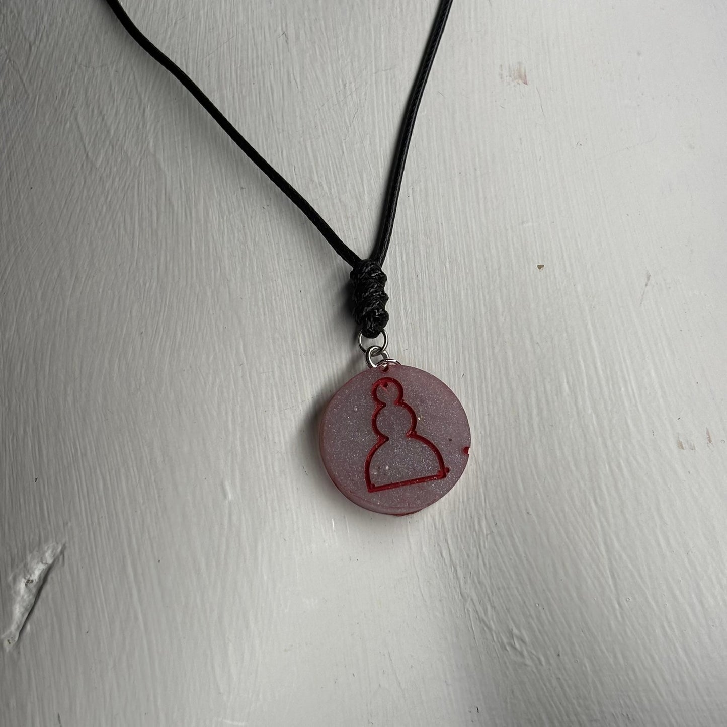 Silver Red Pawn - Handmade Resin Chess Necklace