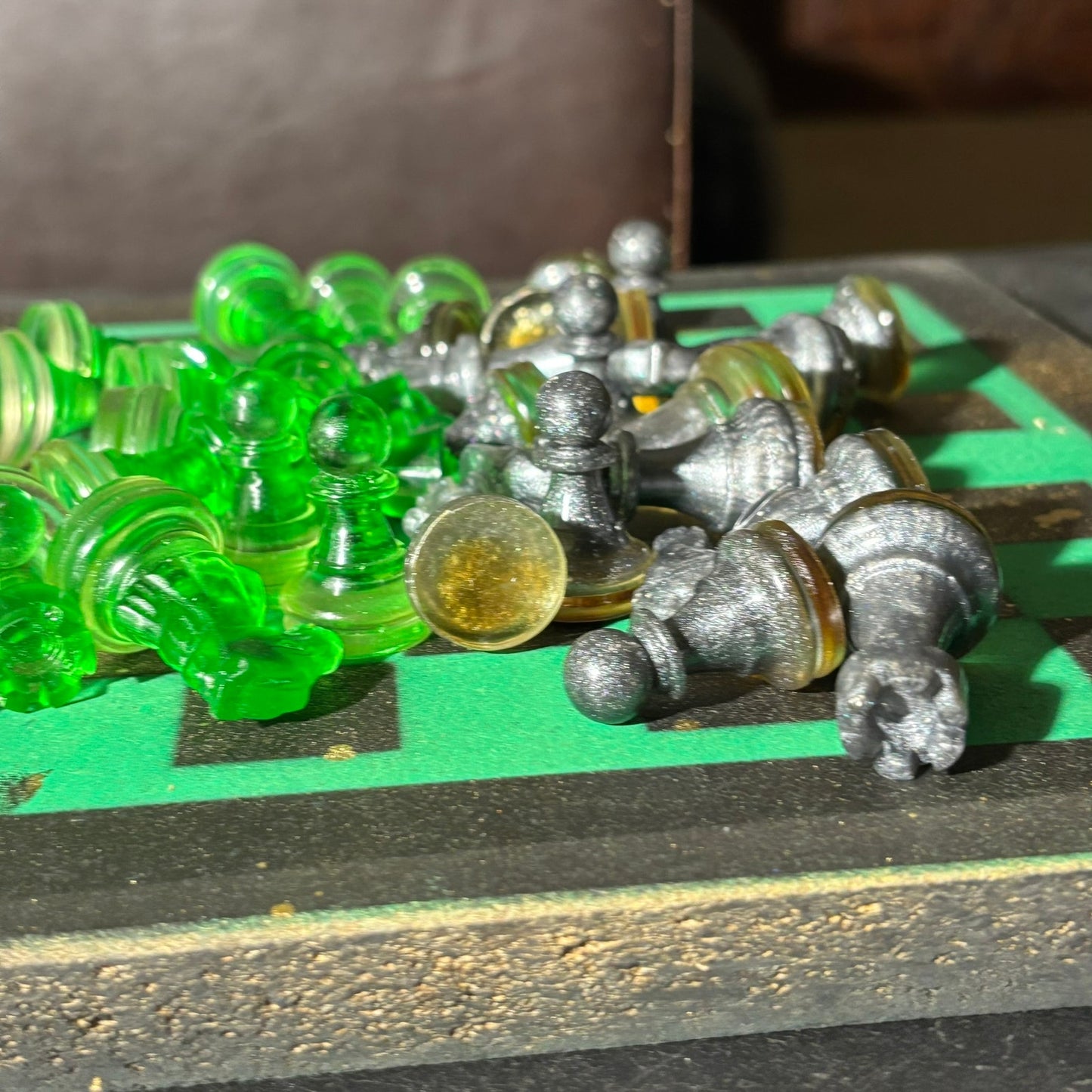 Golden Green - Painted Chess Set