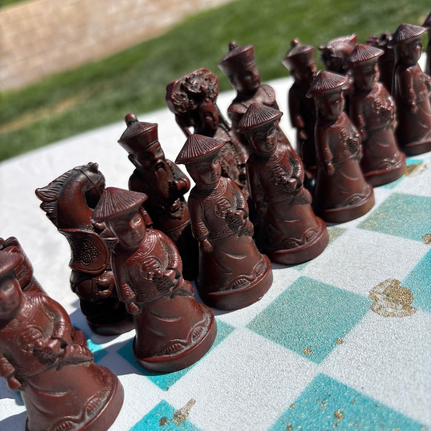 Mint Golden Blue - Chinese Edition Chess Set