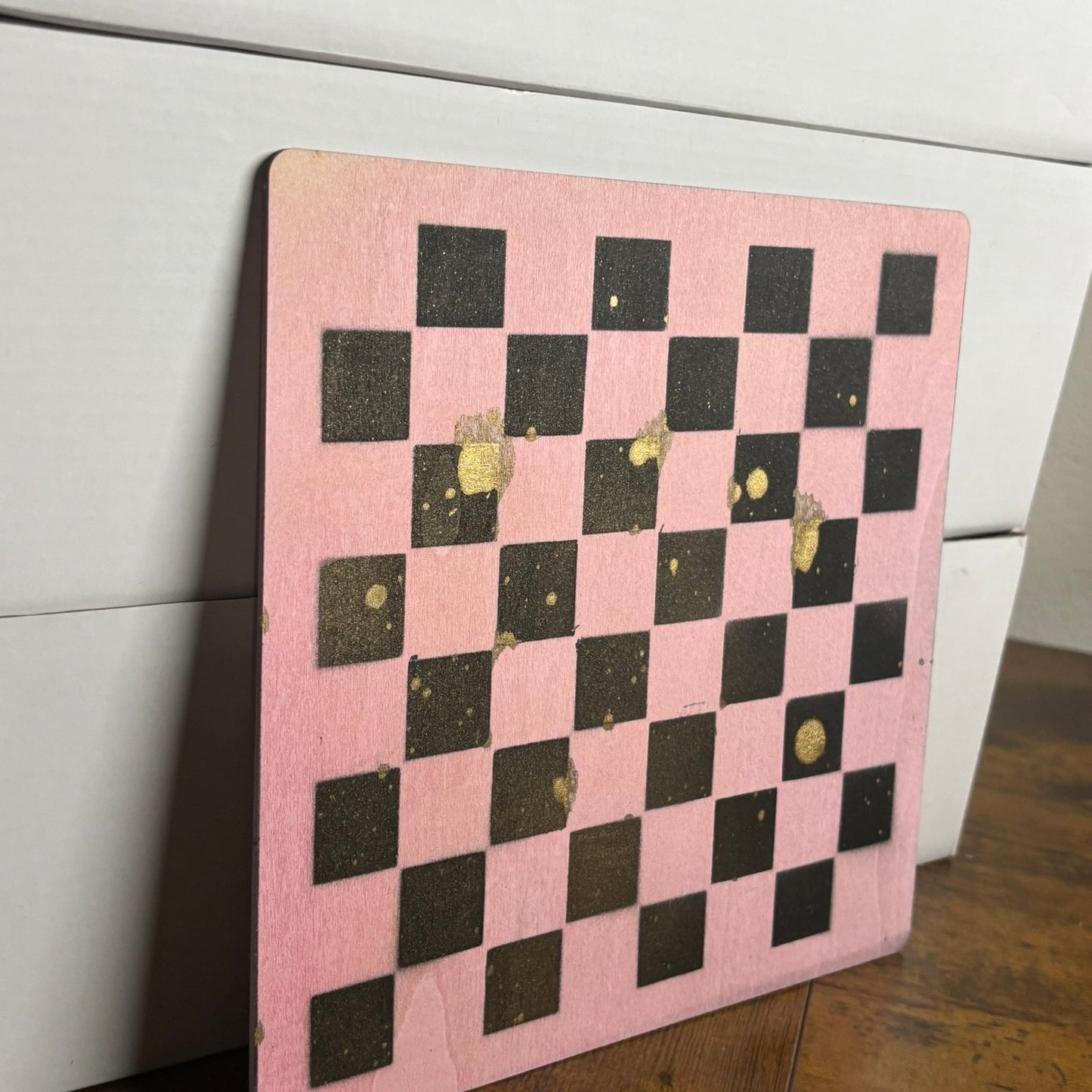 Pink Black & Gold - Painted Thin Wooden Chess Board