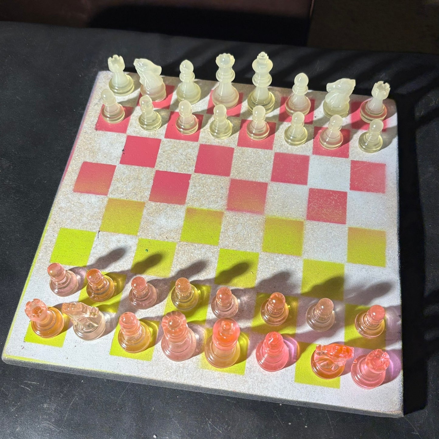 Neon Green Pink - Painted Chess Set