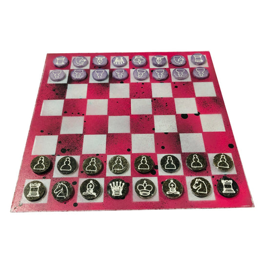 Tattered Pink - Painted Chess Set