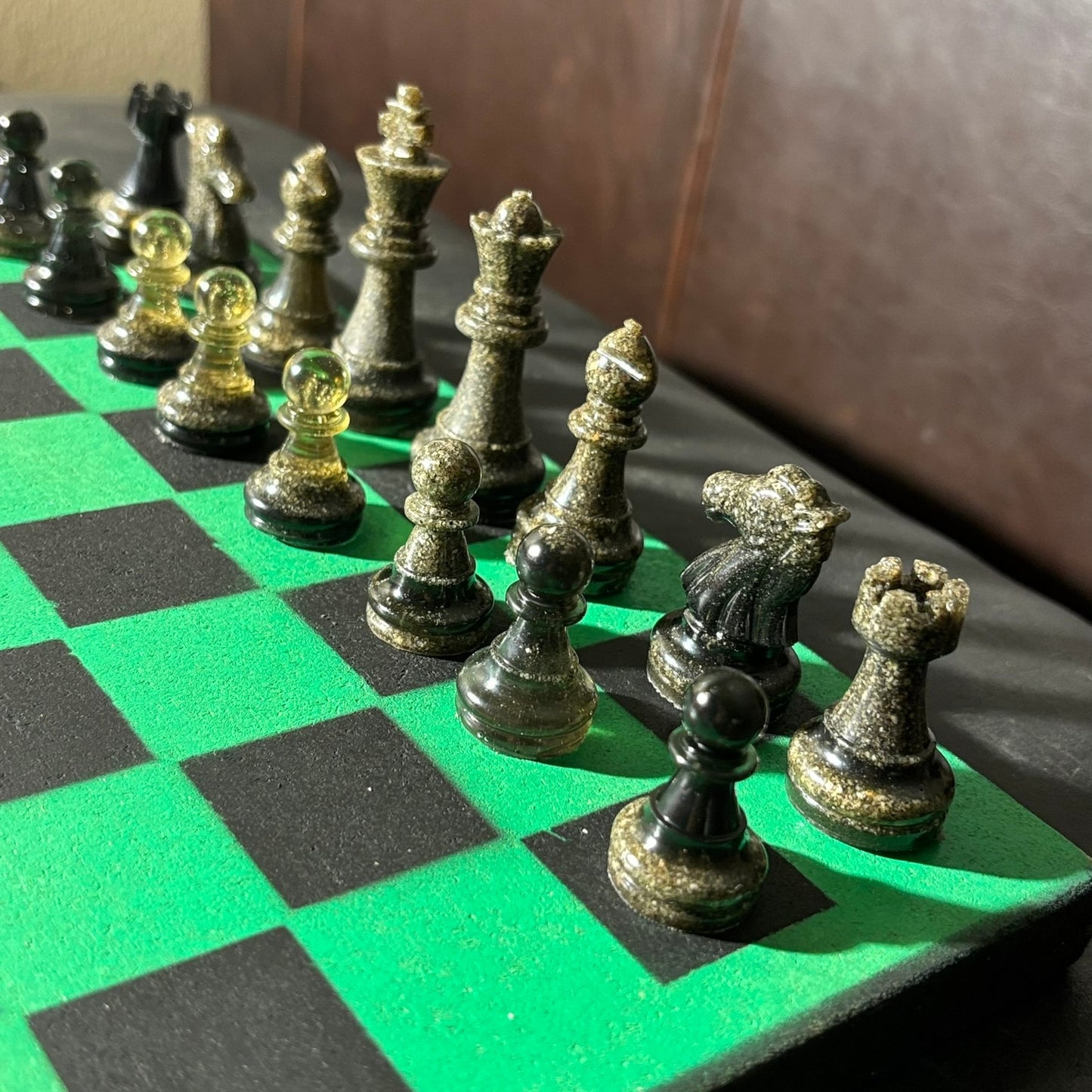 Opal Fire Green - Painted Chess Set