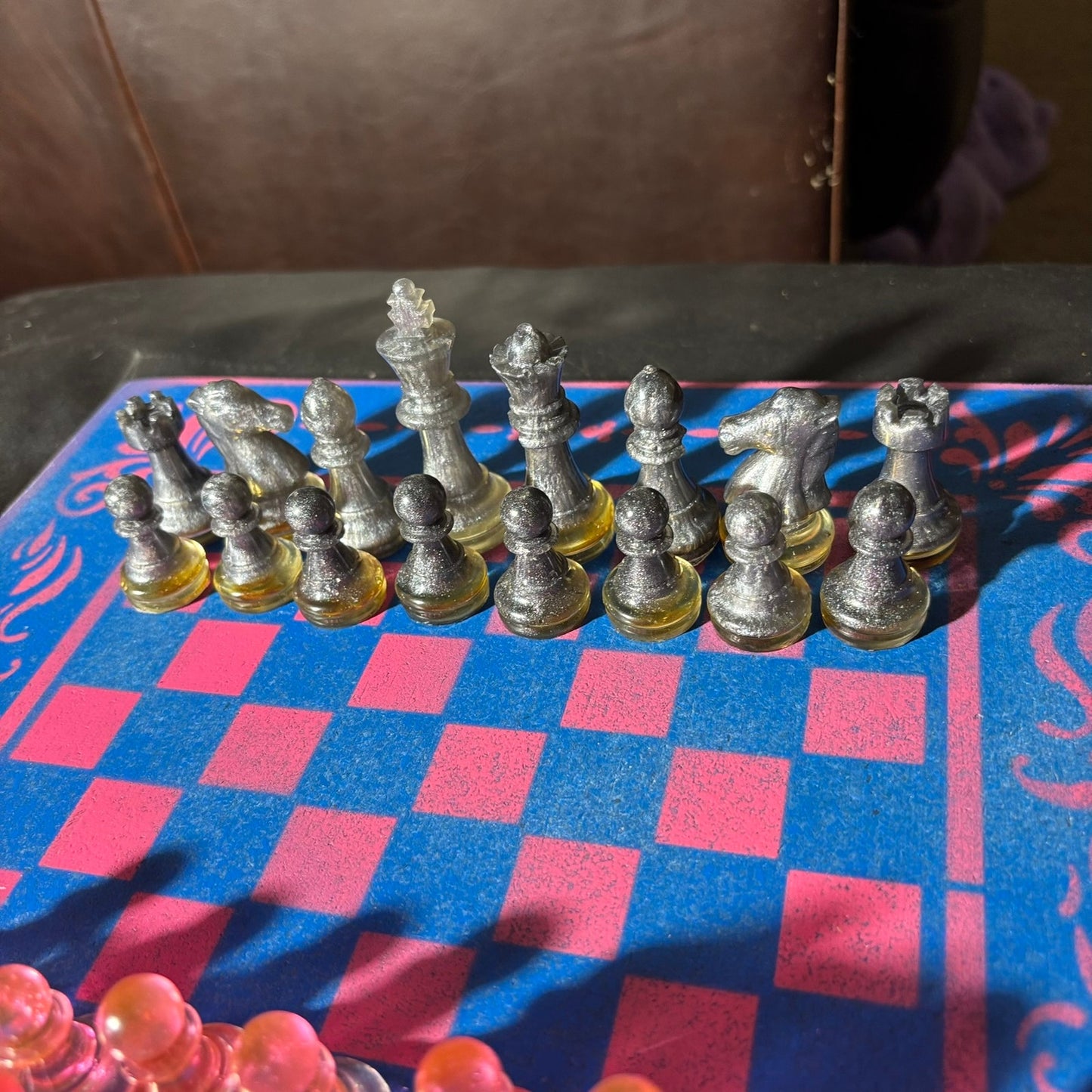 Fancy Pink & Blue - Painted Chess Set