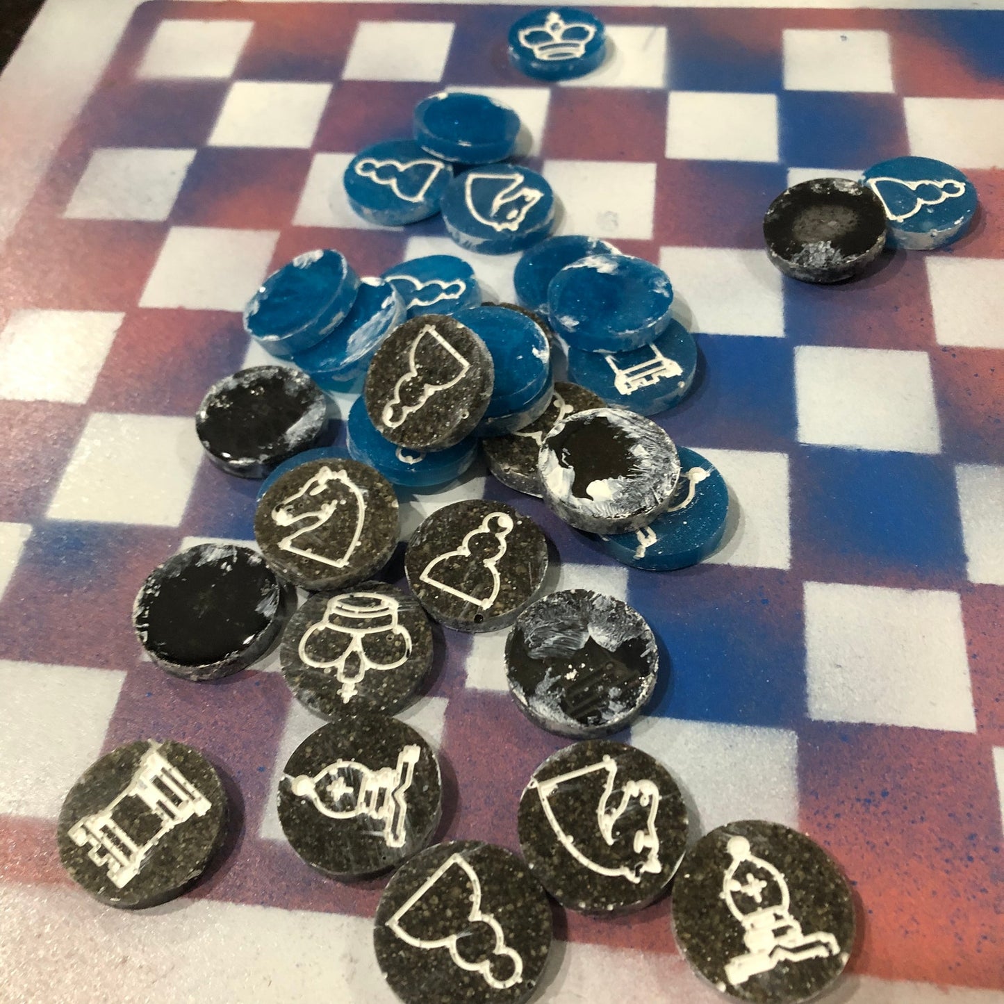 Peach Blue Mix - Painted Chess Set