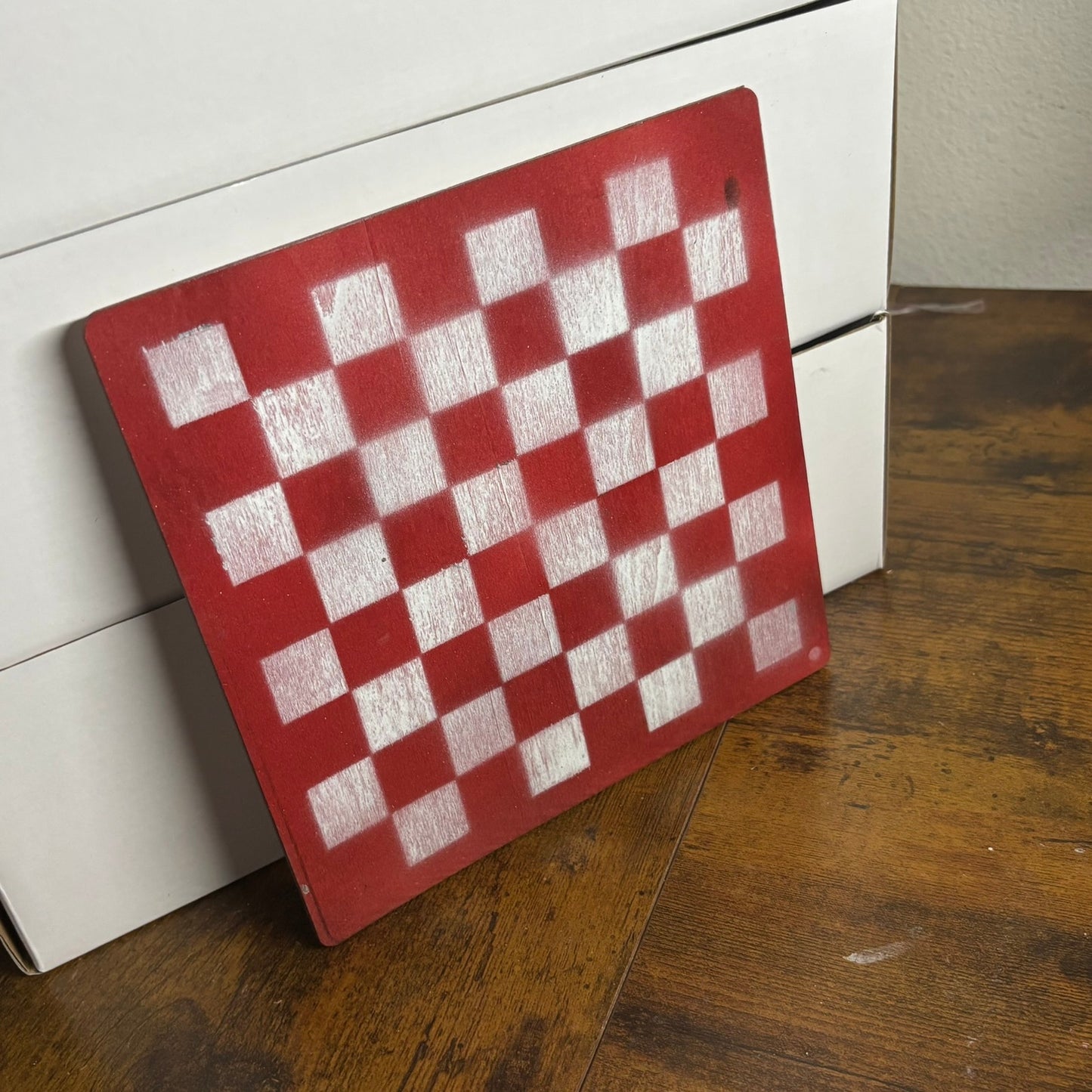 Red & White - Painted Thin Wooden Chess Board