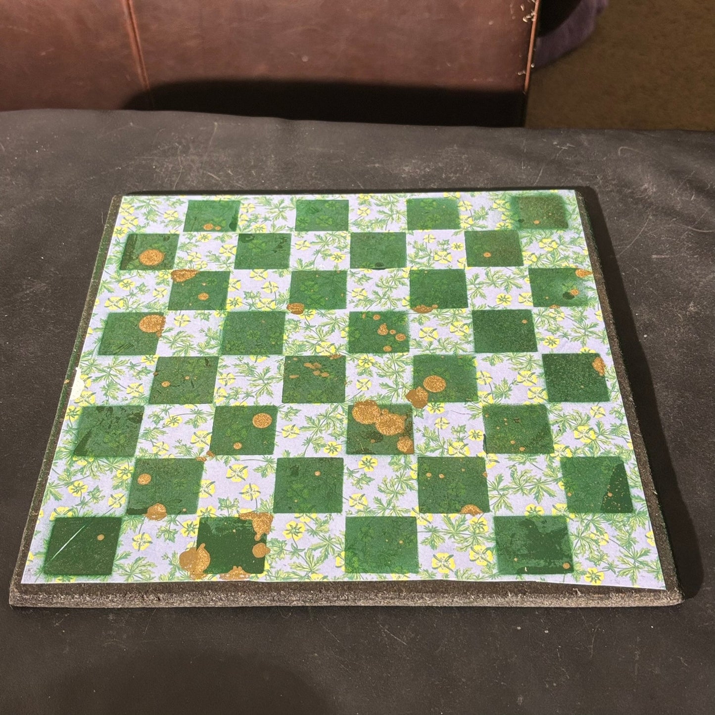 Gold Splattered Green Pattern - Scrapbook Chess Set