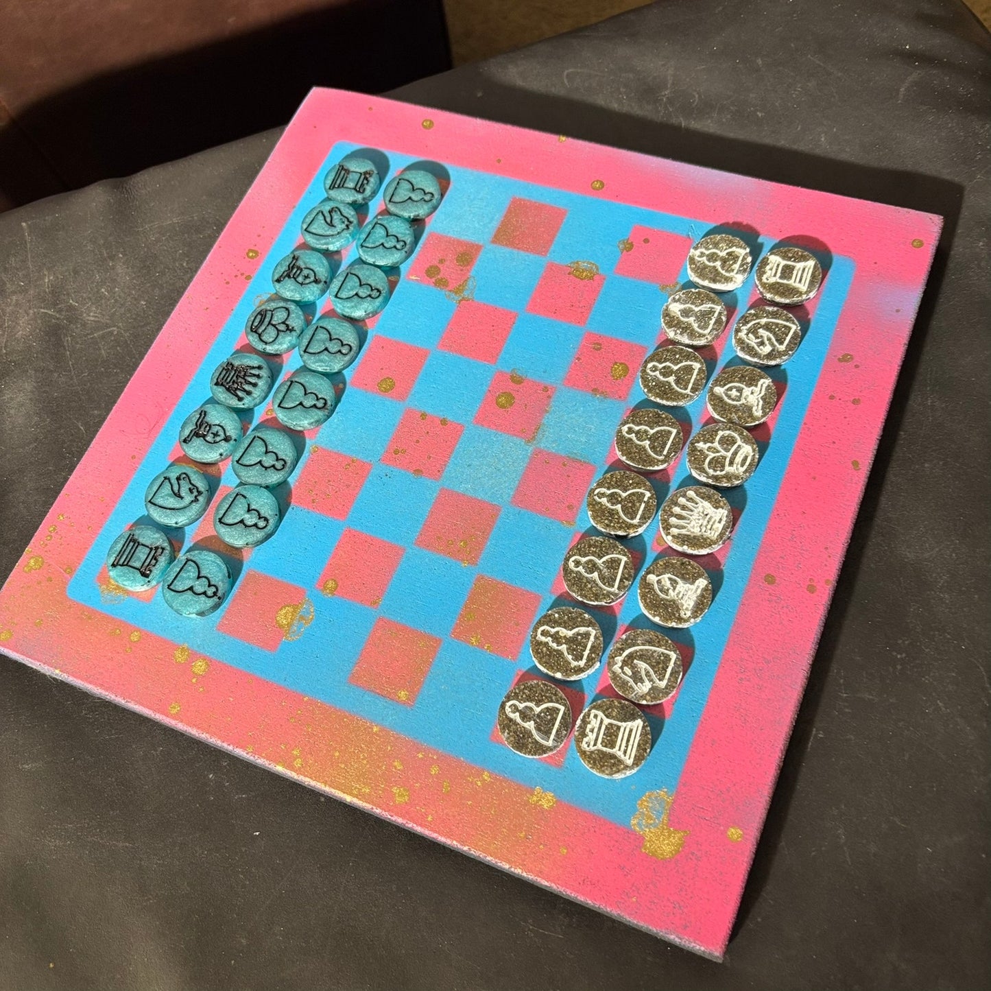 Pink & Blue - Painted Chess Set