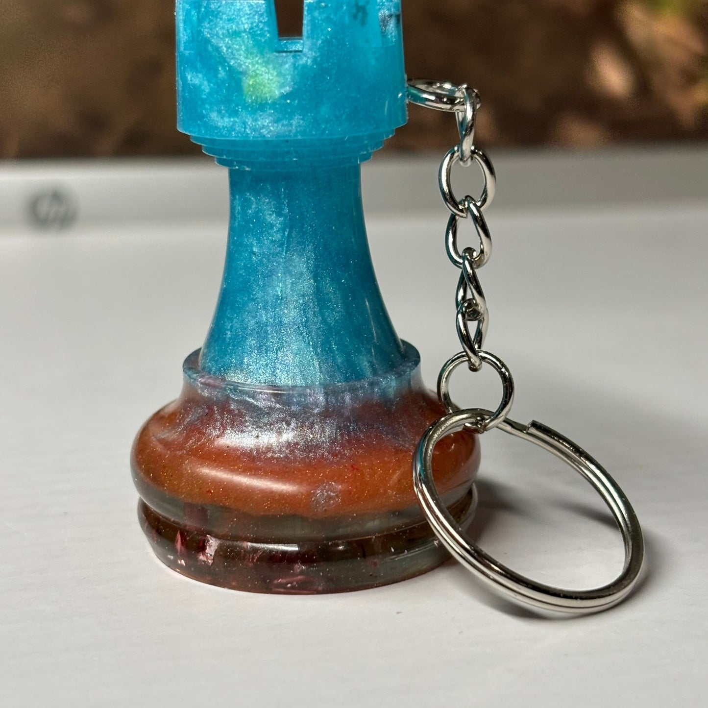 Cool Blue Rook - Handmade Resin Keychain - Large Edition
