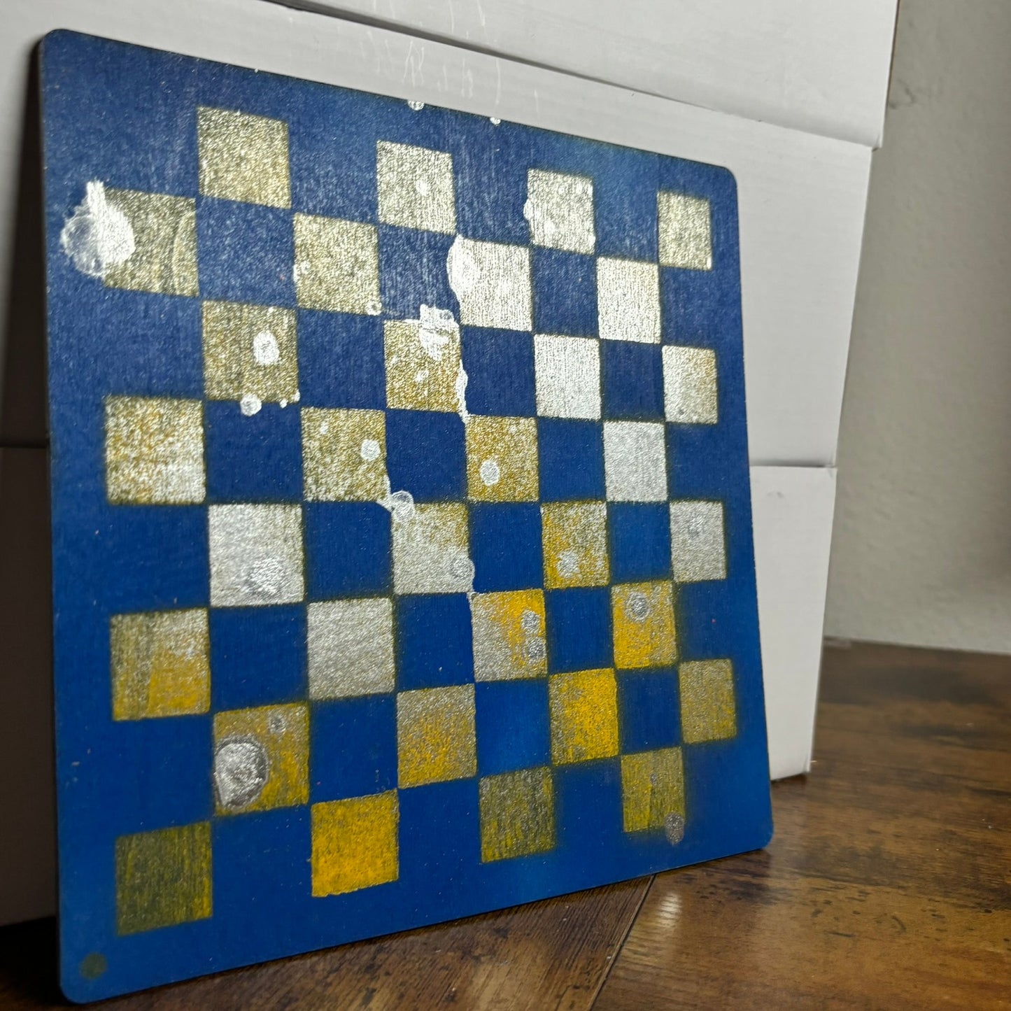 Blue Yellow Mix - Painted Thin Wooden Chess Board