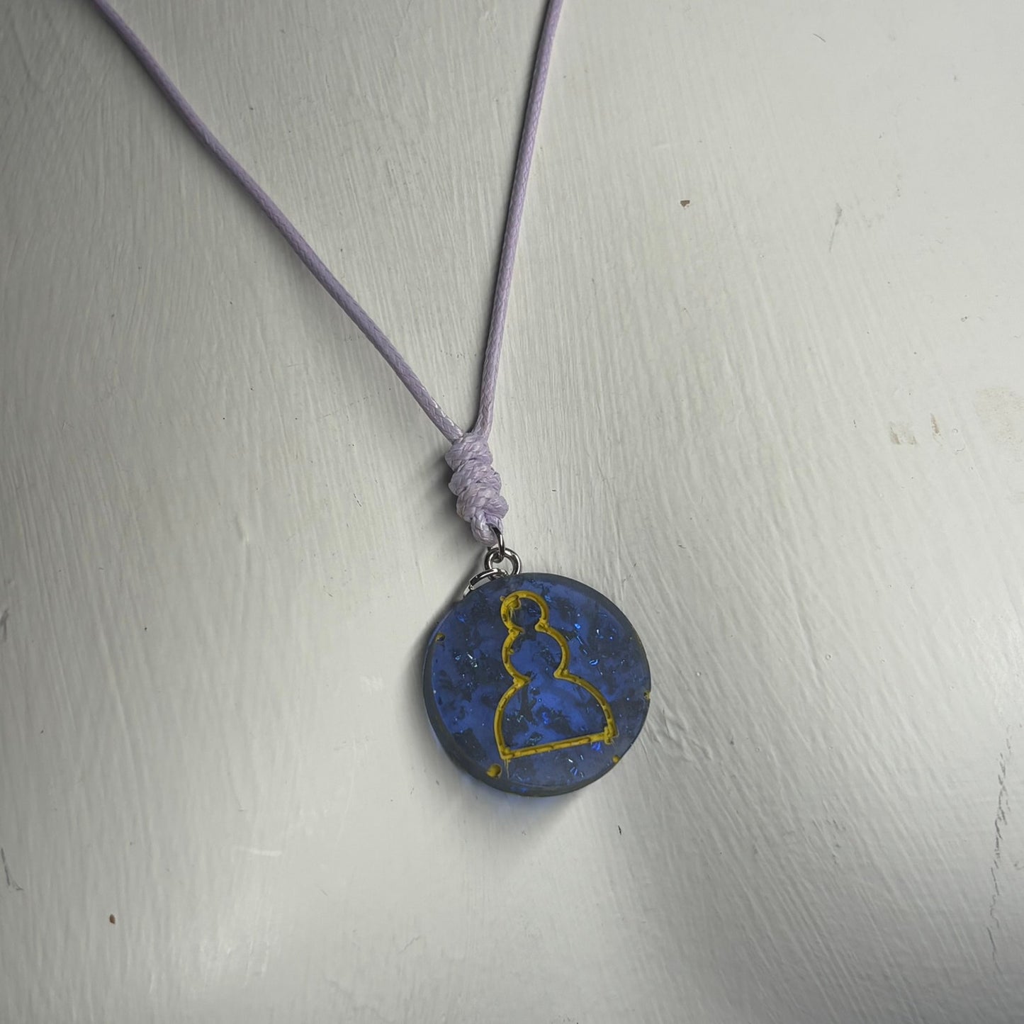 Blue Crystal Pawn - Handmade Resin Chess Necklace