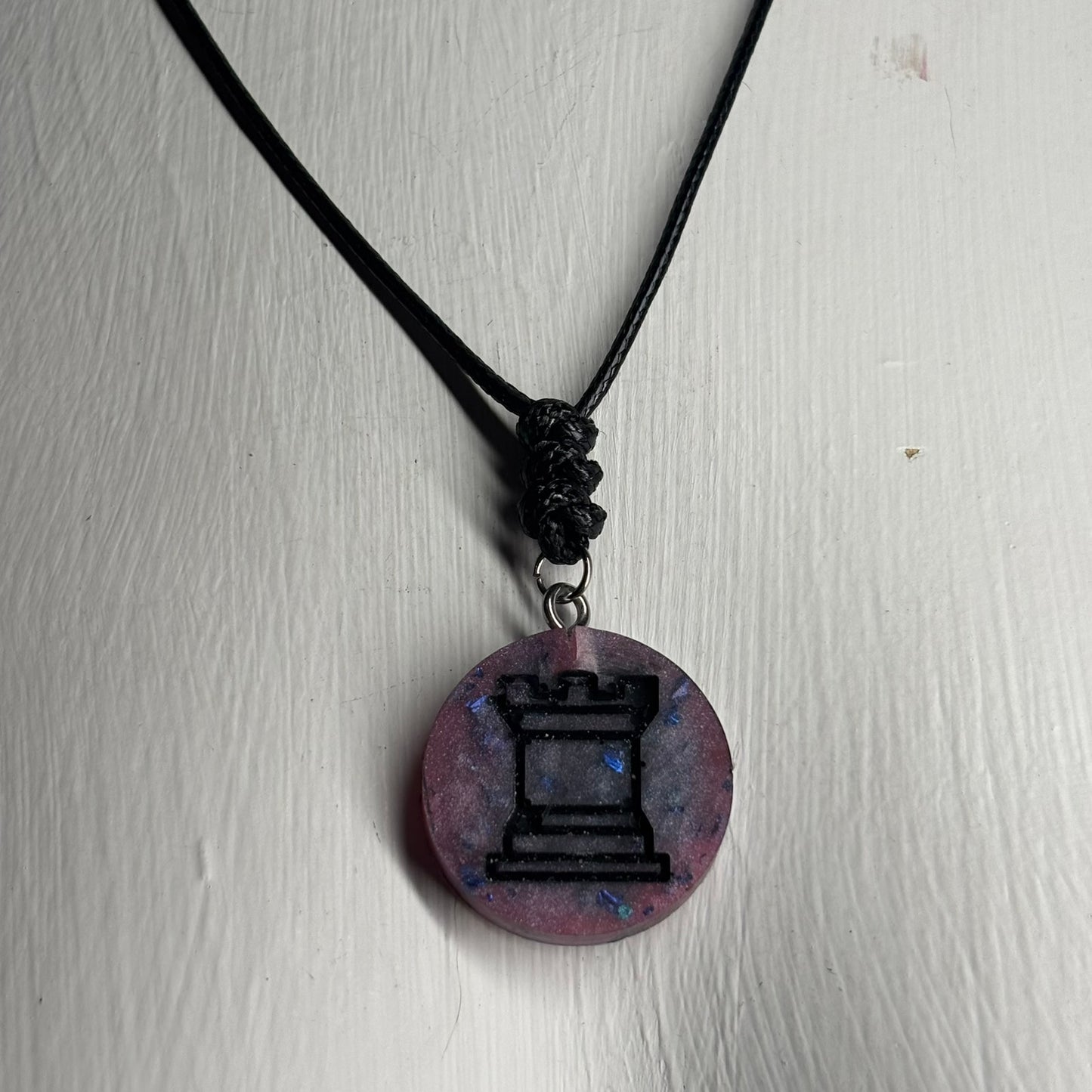Purple/Blue Rook - Handmade Resin Chess Necklace