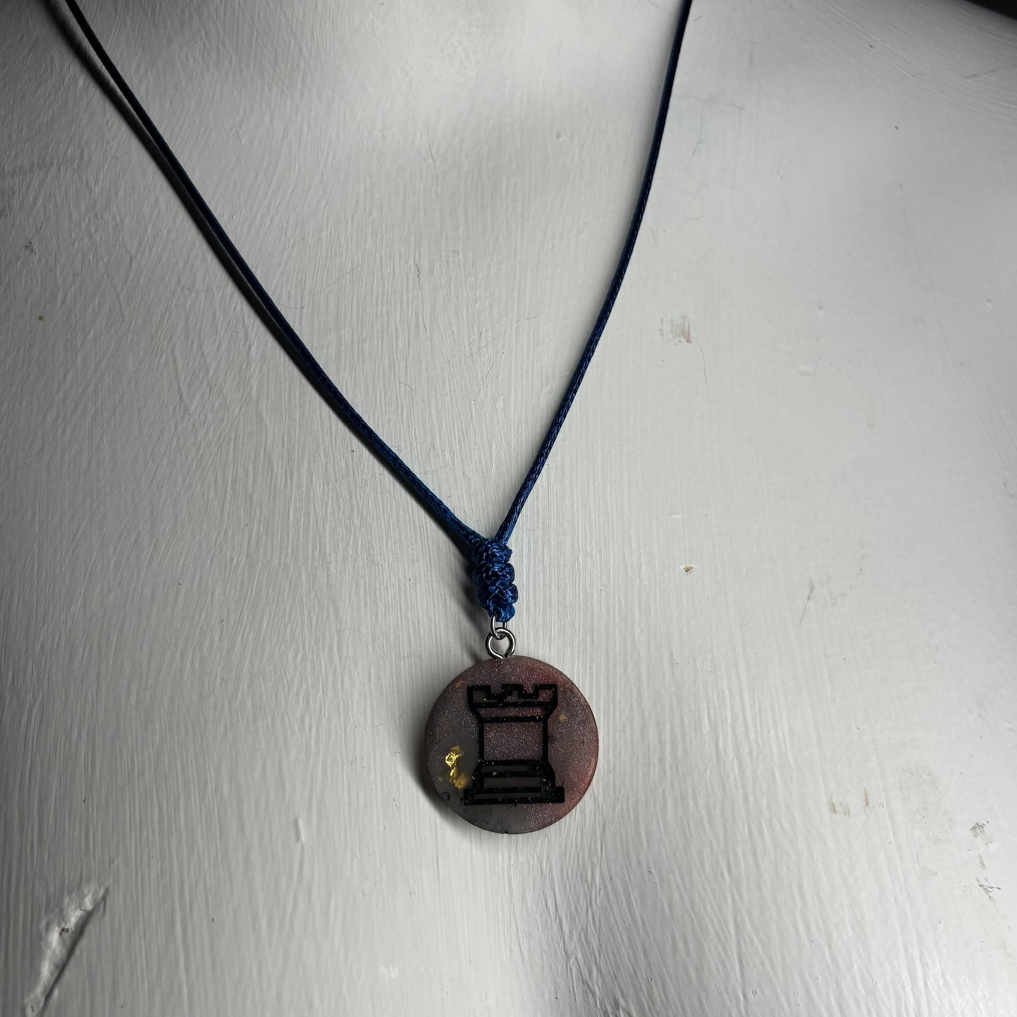 Vintage Dark Rook - Handmade Resin Chess Necklace