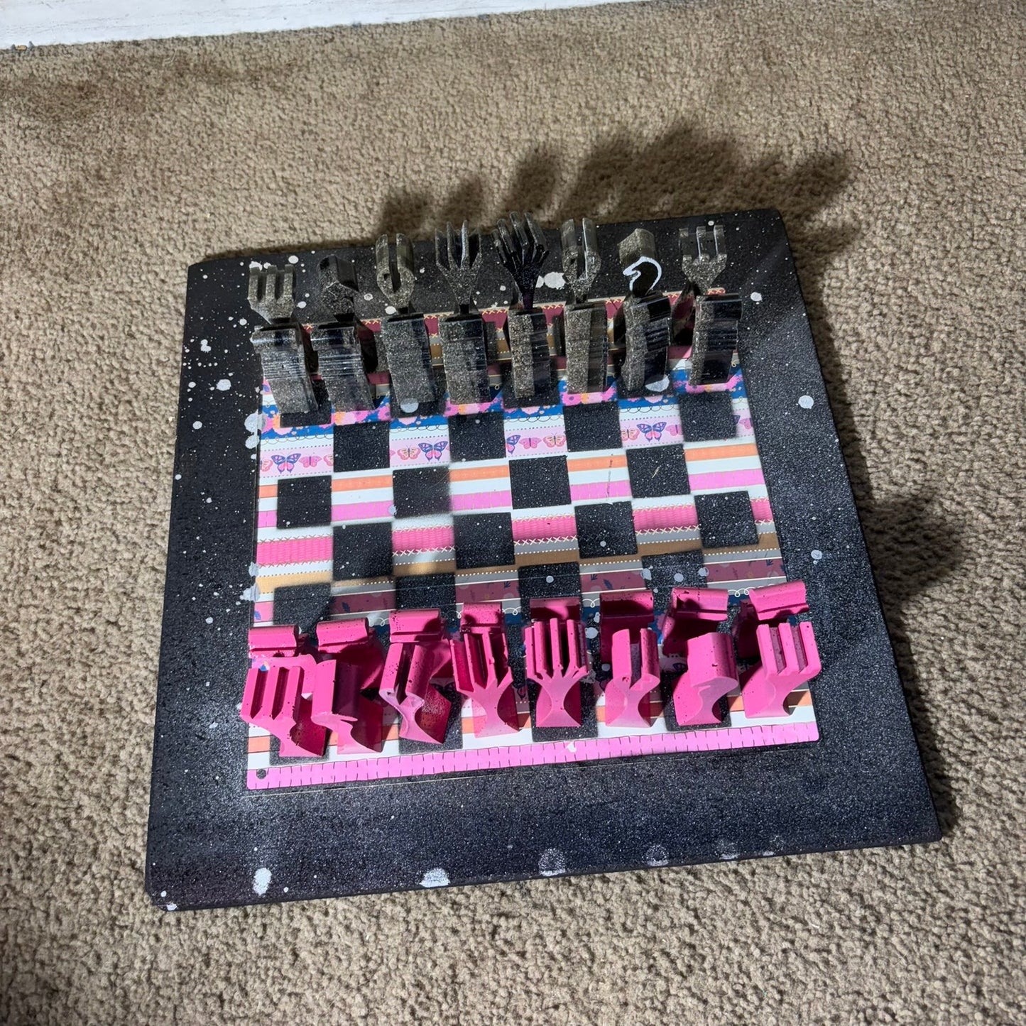 Pink Stripes - Large Deluxe Chess Set