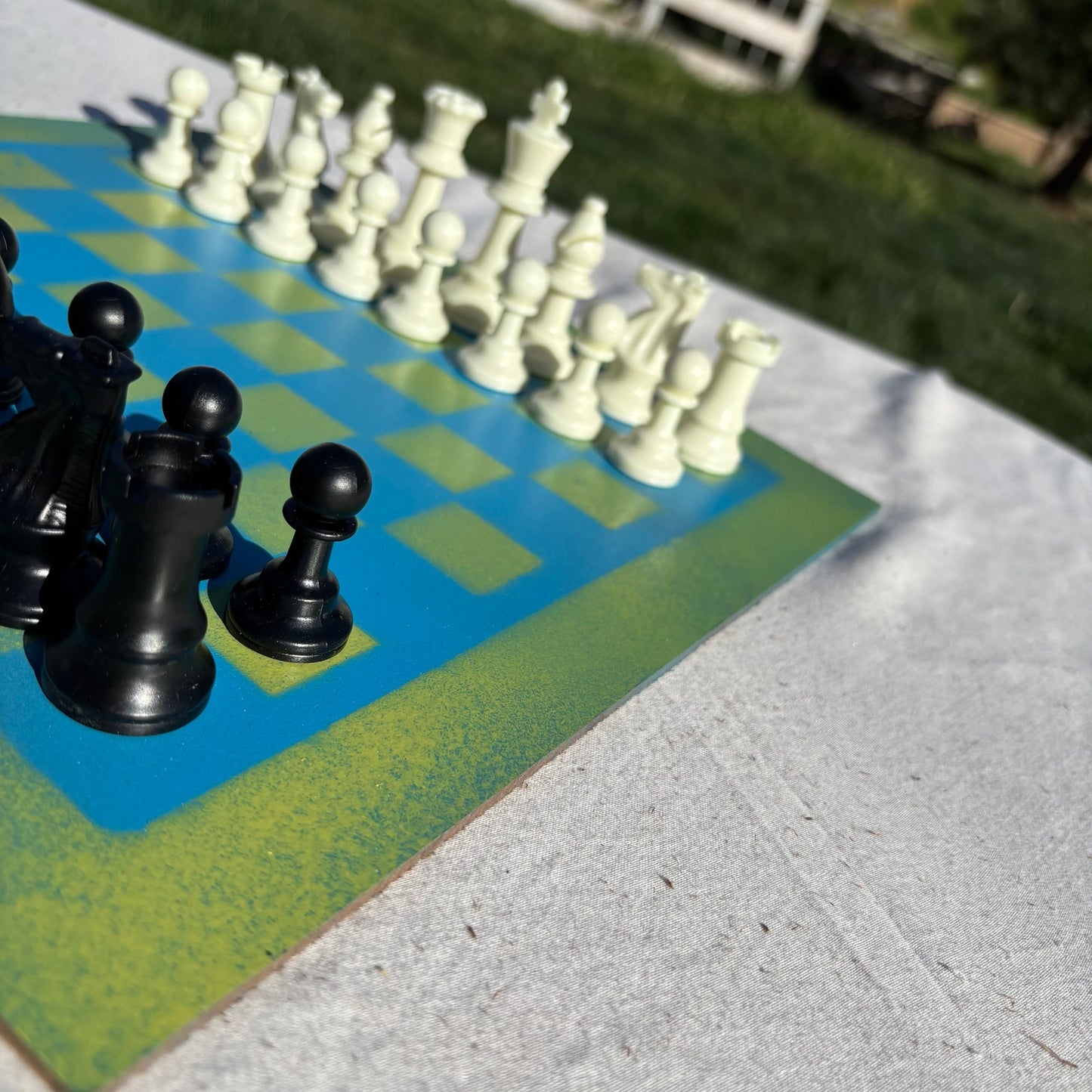 Bright Blue & Green - Painted Chess Set