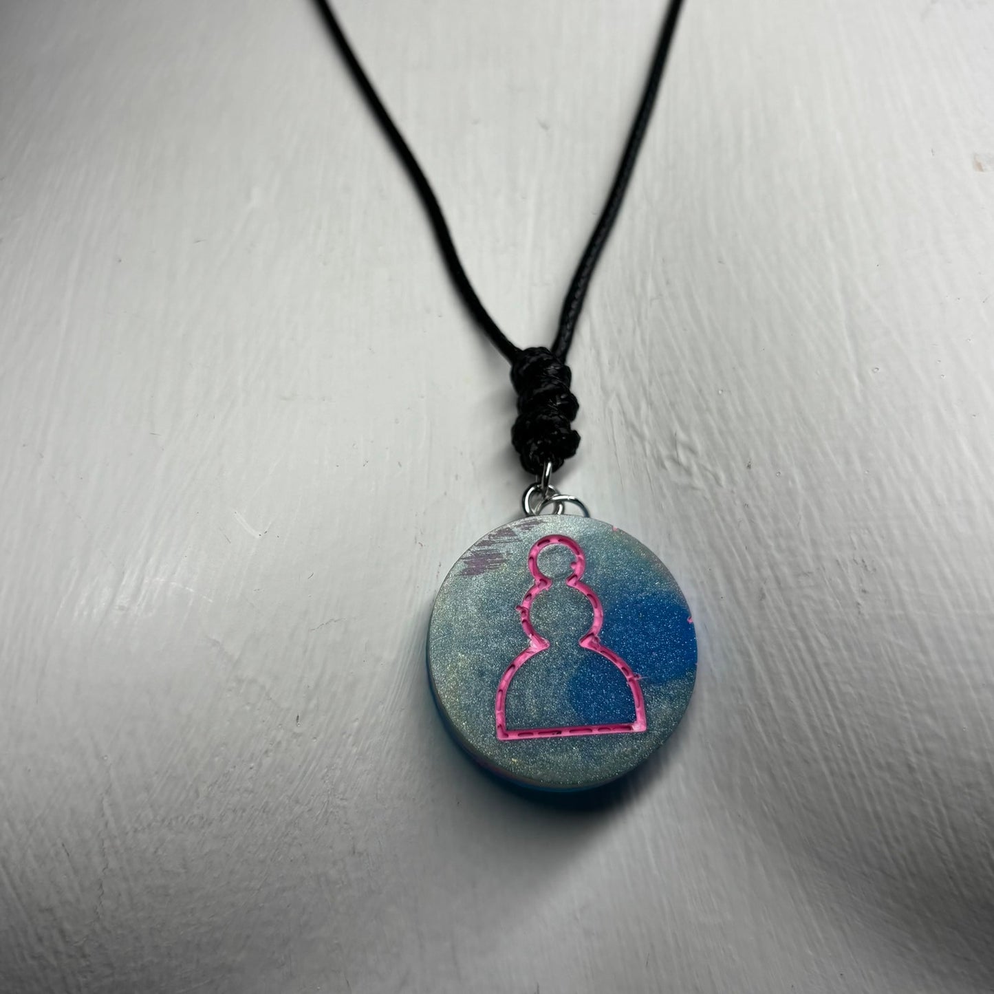 Brushed Blue Pawn - Handmade Resin Chess Necklace